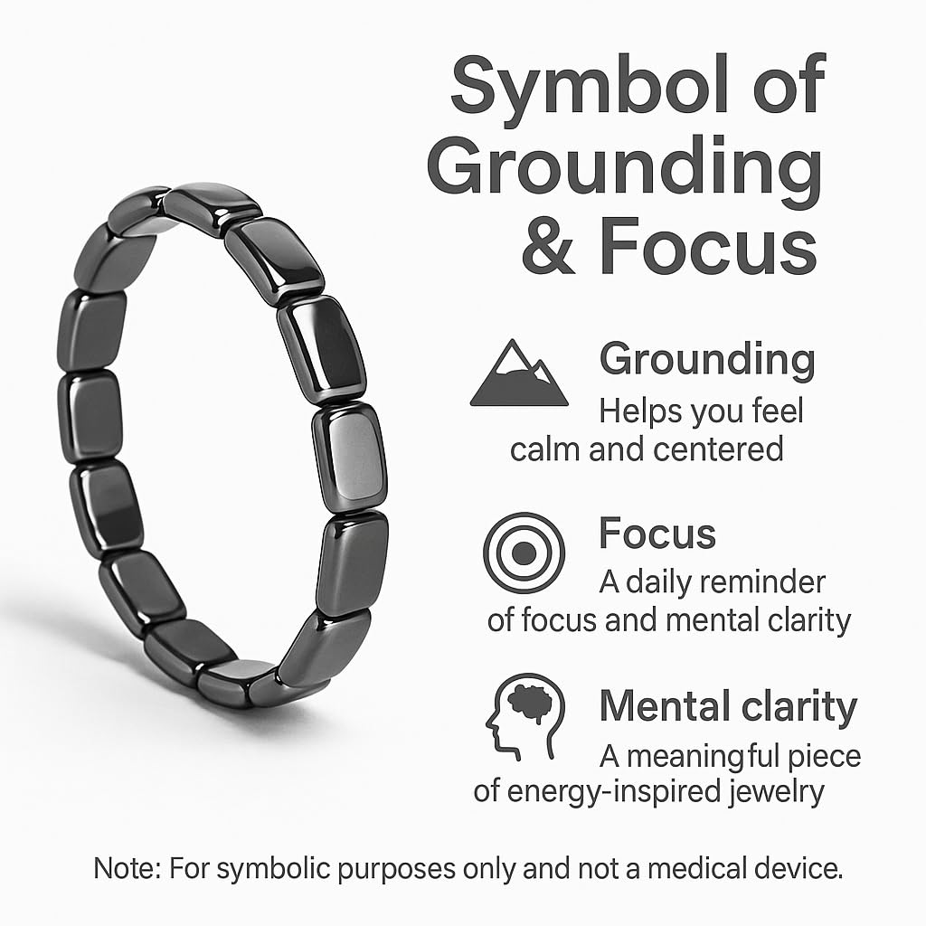 Zan Mast Hematite Bracelet for Men, Natural Stone Beaded Stretch Bracelet, Black Mens Bracelet, Elastic Statement Jewelry Gift for Him(Thick)