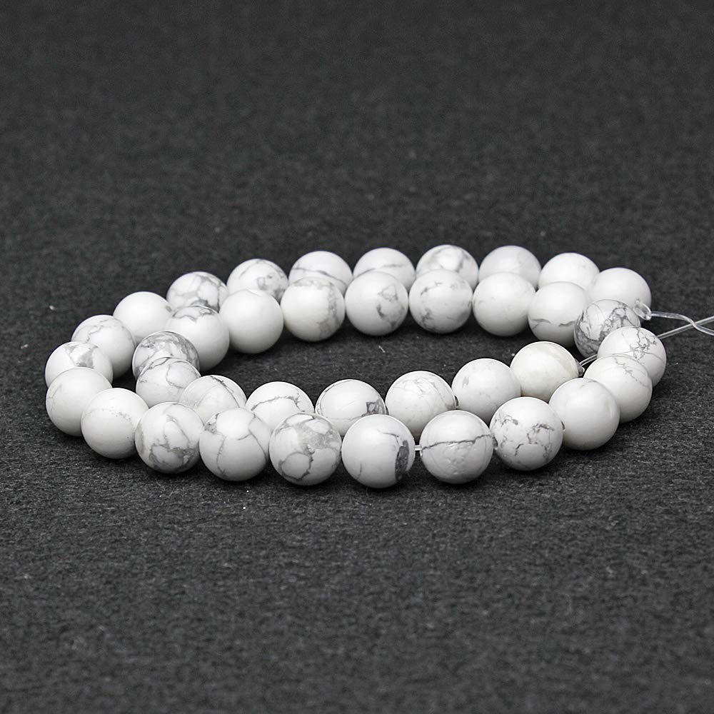 MJDCB AAAA Natural Stone Beads White Howlite Turquoise Round Loose Beads for Jewelry Making 15" (8mm)