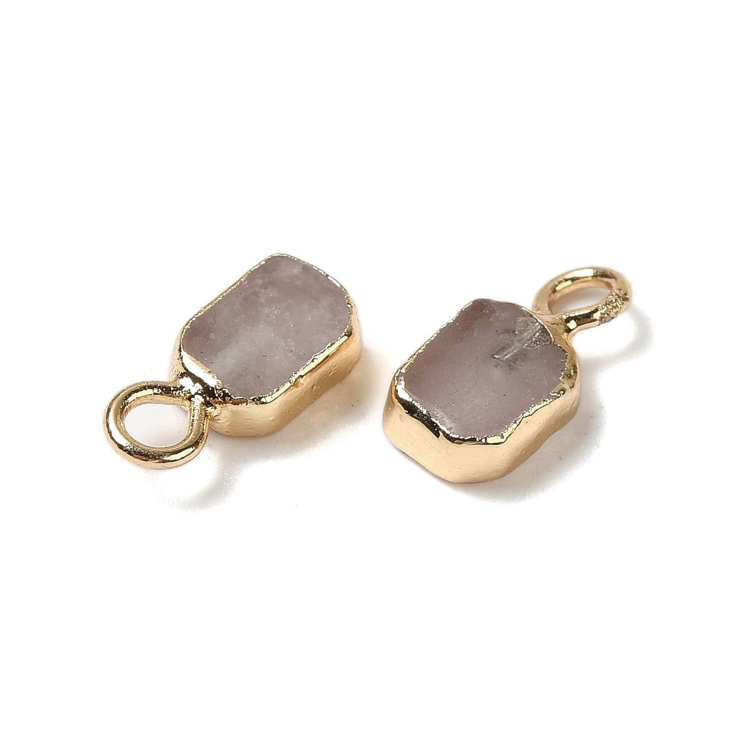 Ipotkitt 10pcs Natural Rose Quartz Rectangle Charms Chakra Gemstone Crystal Charms with Golden Tone Brass Edge for DIY Craft Bracelet Earring Jewelry Making