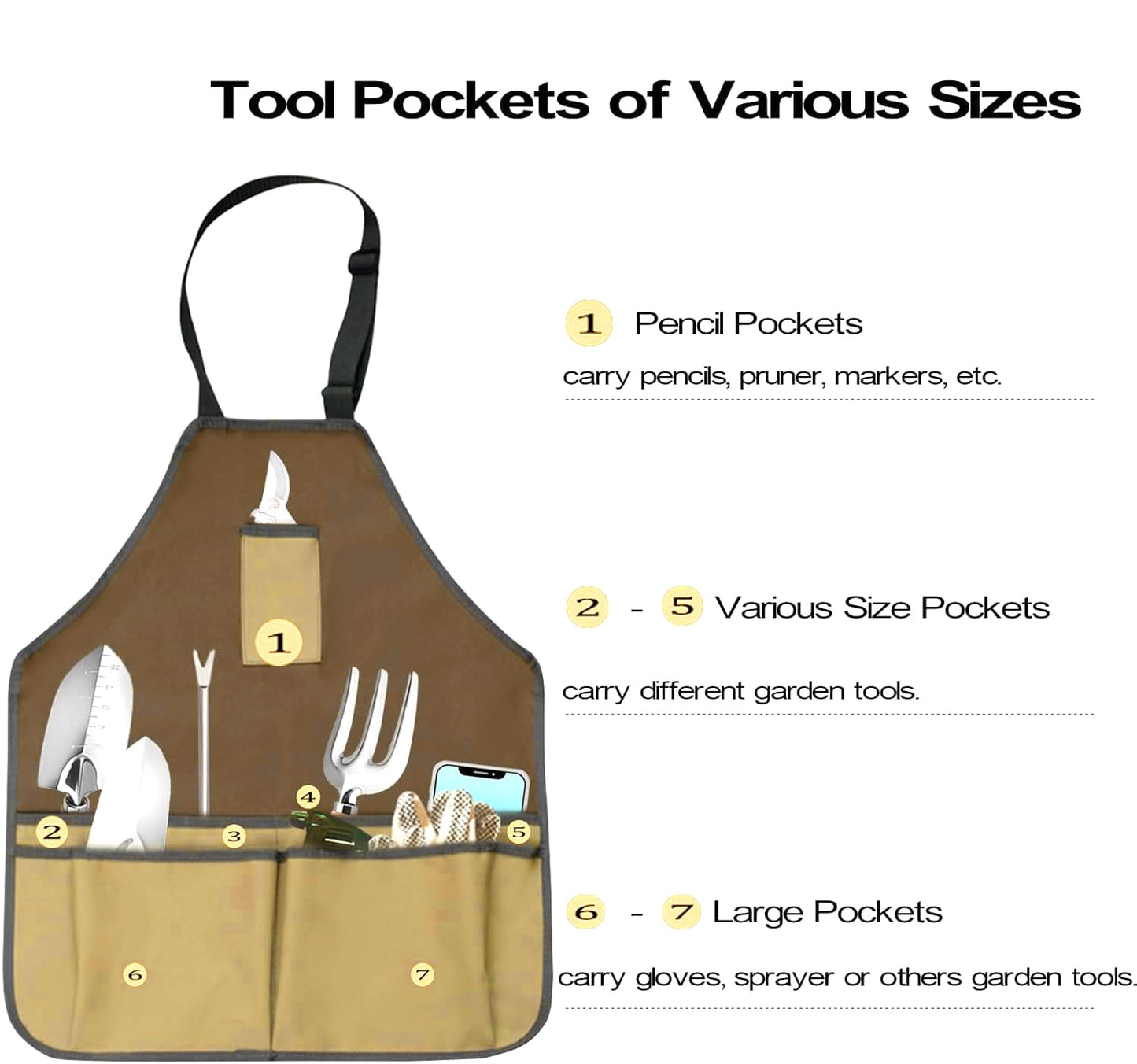 Elfzone Gardening Apron - Gardening Tool Bag With Apron,Tool Bags & Aprons Tote Storage Bag with Pockets Tool Apron Practical Gardening Gifts for Men