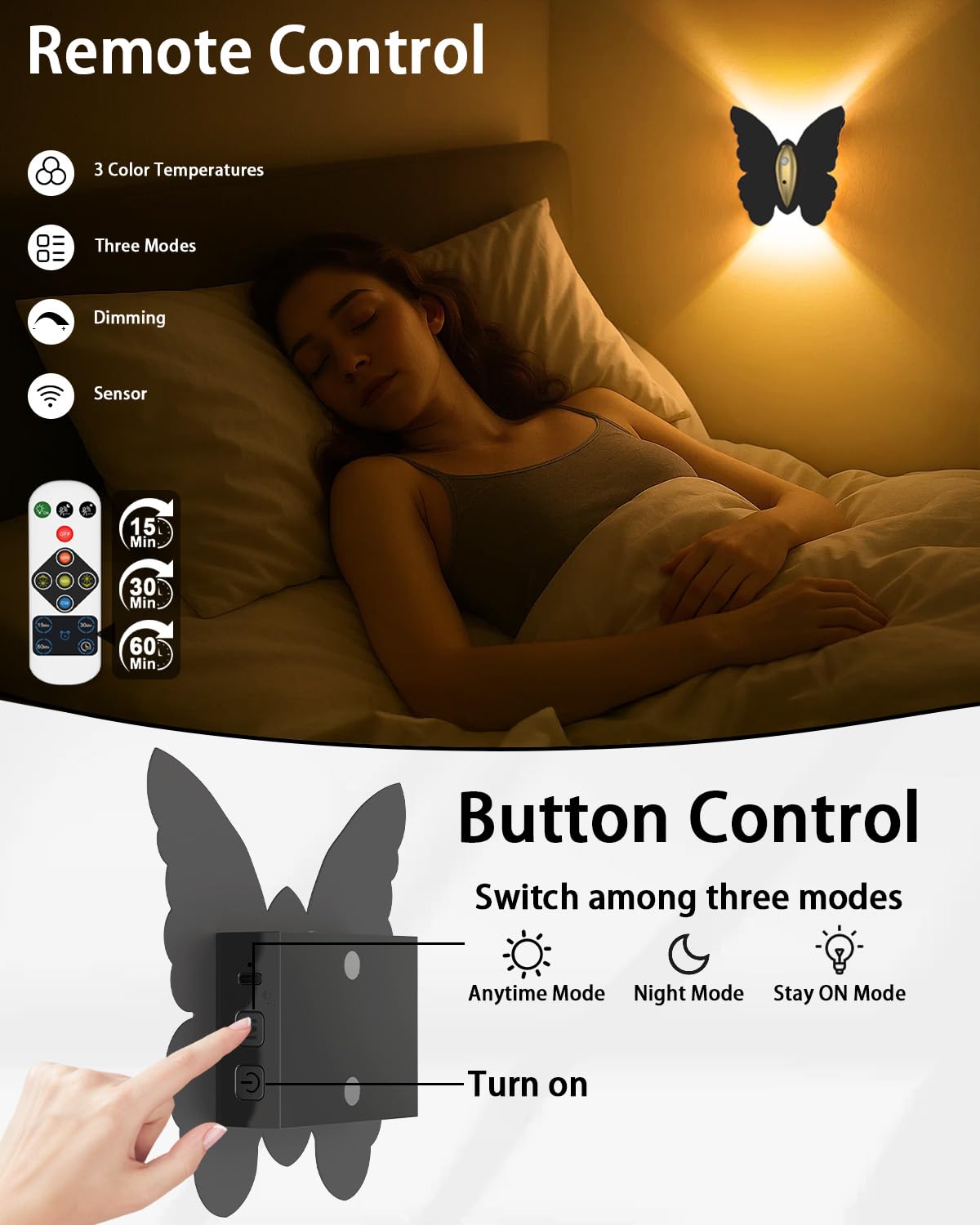Eneru Battery Operated Wall Sconce Set of 2: 5000mAh Rechargeable Motion Sensor Night Light Wireless Wall Sconces Magnetic Closet Lights Stair Light Indoor Up and Down Wall Lamp for Bedroom Hallway