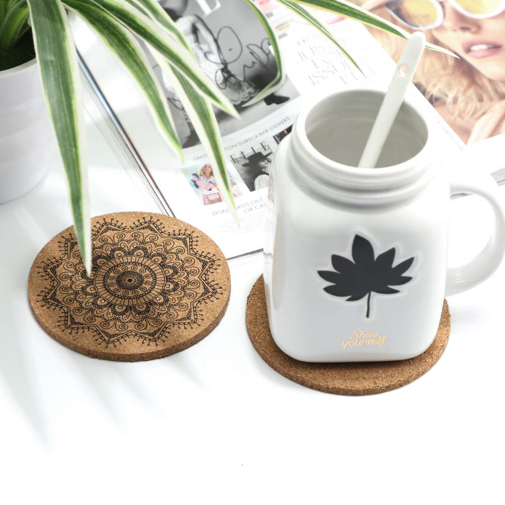 Soleebee Cork Coasters for Drinks, Reusable Cup Mat Round Cork Coasters Set for Home, Office, Bar, Restaurant - 4 Inches (Pack of 9)