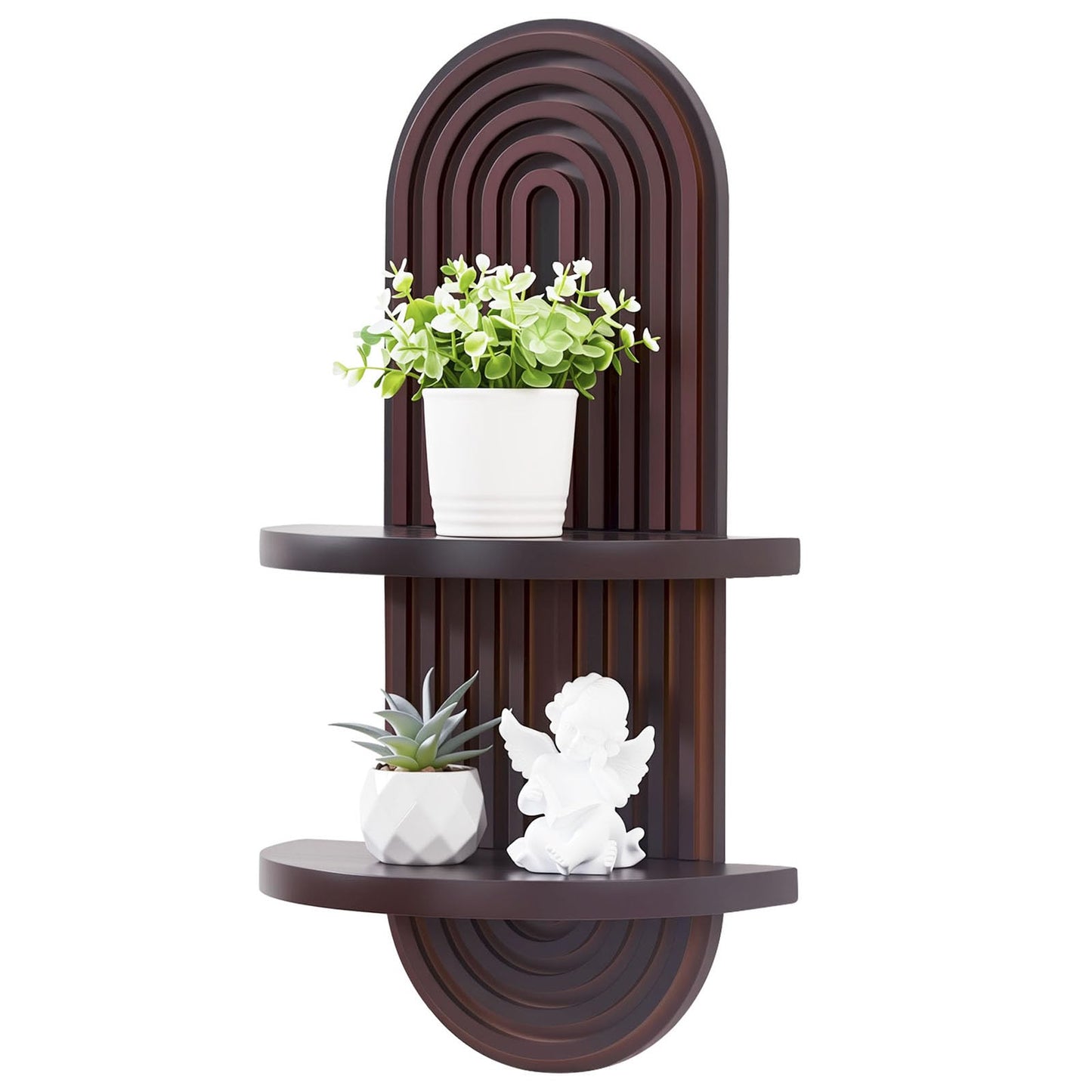 SweetSage Boho Wall Shelf with Arched Wood Design Mid-Century Rainbow Decor Floating Shelves for Home Bedroom Living Room Nursery Office 22 x 11.8 Inches Dark Brown