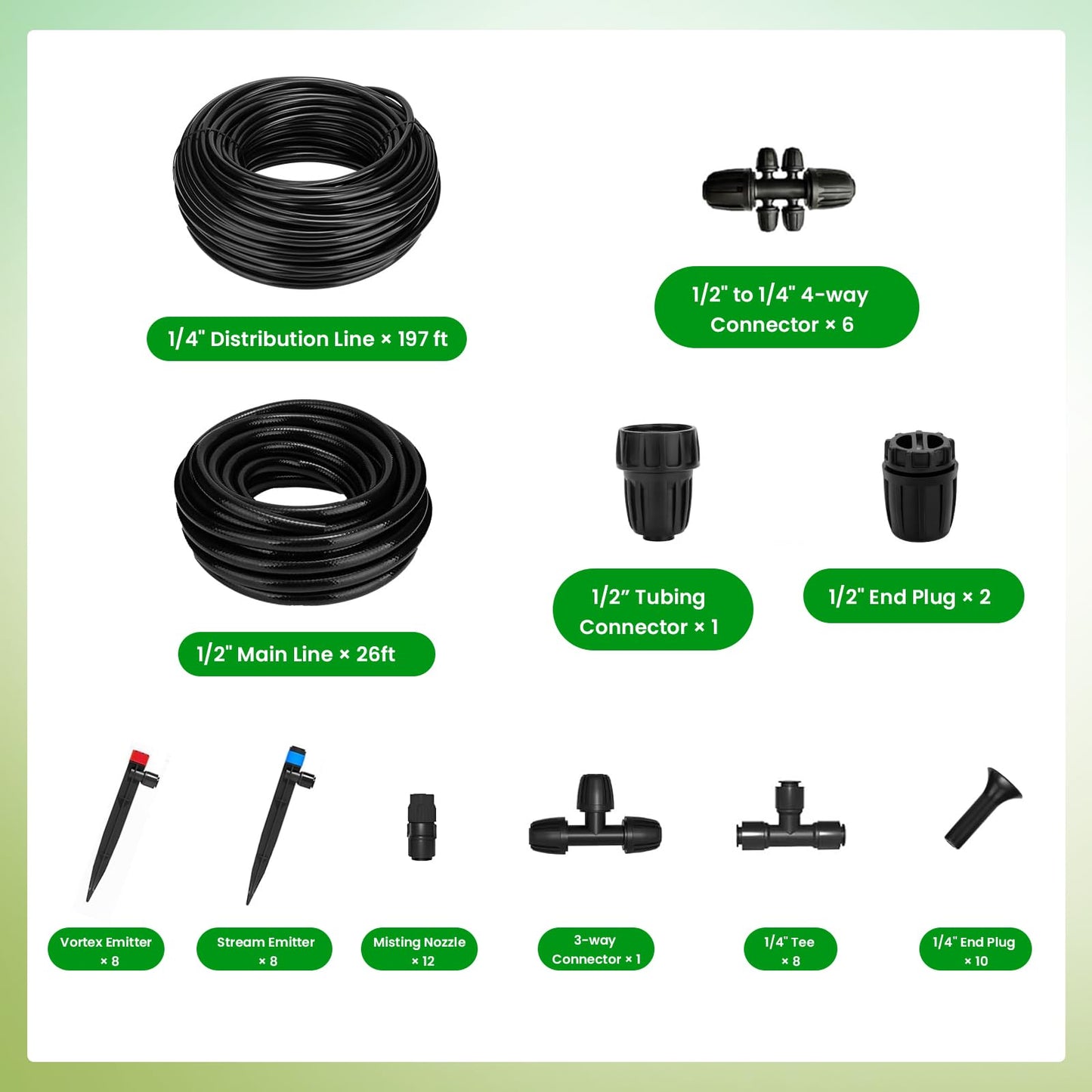 223FT Drip Irrigation Kit, Drip Irrigation System Kit with Adjustable Misting Nozzle Sprinkler, Tubing and Connectors, Watering for Garden, Flower Beds, and Potted Plants