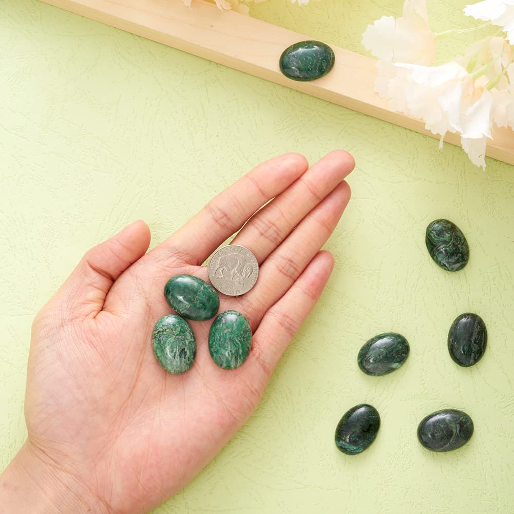 Fashewelry 20Pcs Natural Oval Green Ripple Jasper Flat back Gemstone Cabochons 25x18mm Healing Chakra Crystal Stone Bead Cab Covers No Hole for Jewelry Craft Making