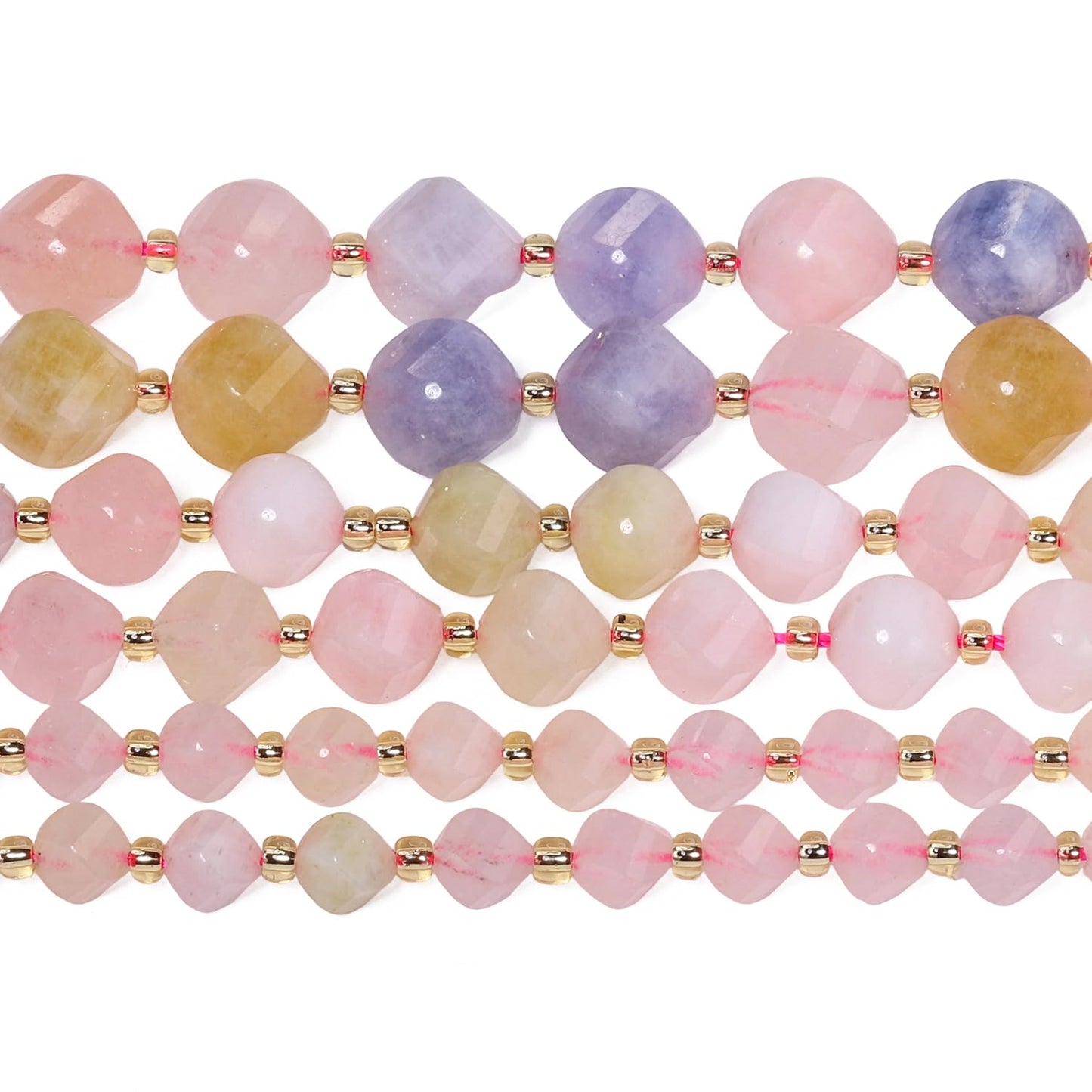 Yochus 42pcs Natural Morganite Stone Beads for Bracelet，2strands 6mm Facted Twist Loose Gemstone Beads for Jewelry Making DIY Craft Necklace Earring