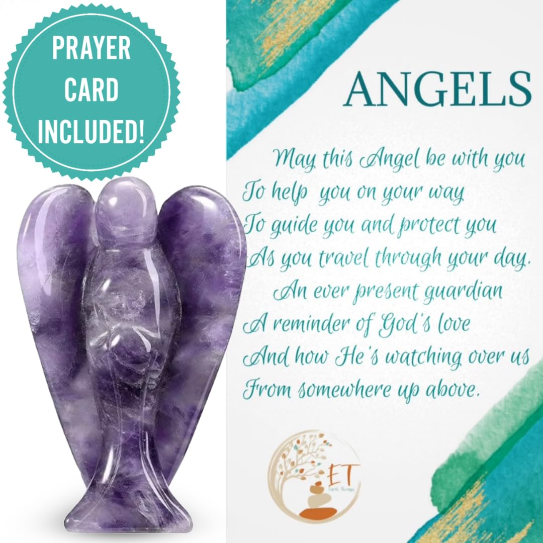 Earth Therapy Pocket Guardian Angel with Serenity Prayer Card - Amethyst Natural Crystal Healing Stone Figurine - Gift for Yourselves and Your Loved Ones - Home Decoration…