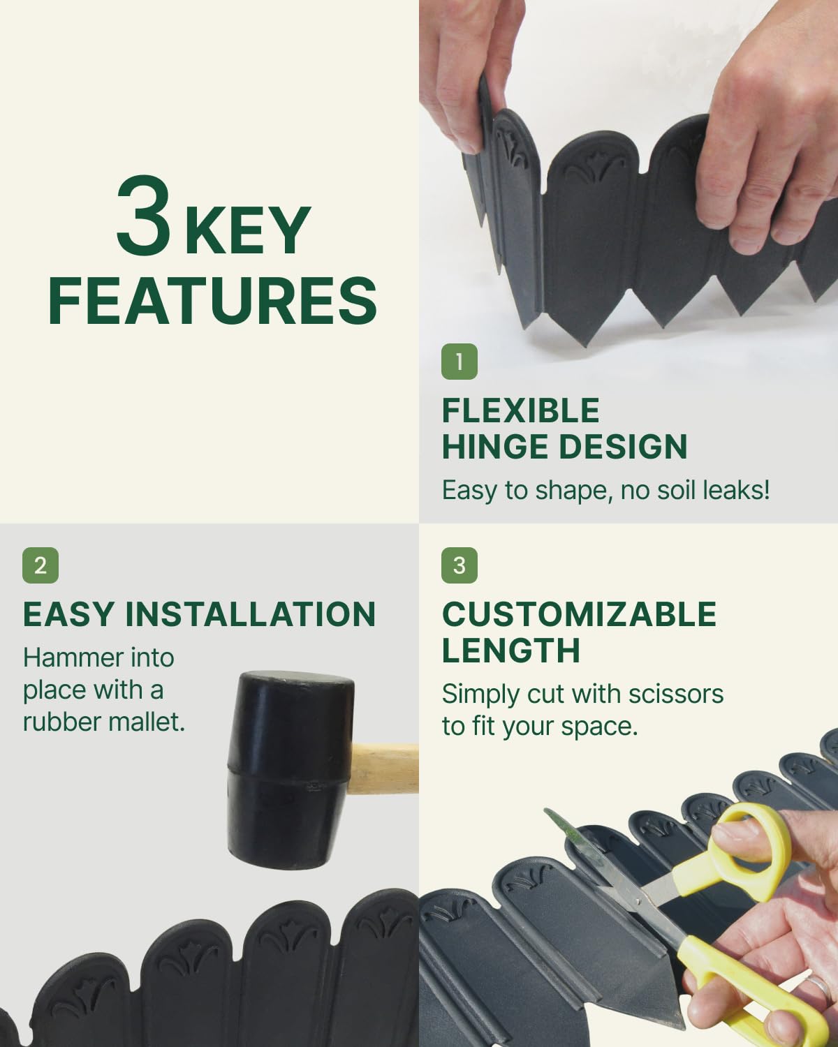 DAIM FlexWall Edge Landscape Edging, Fancy Garden Edging for Landscaping, Sturdy Garden Fencing & Landscape Border that Retain Soil & Stop Weeds, for Landscaping & Fencing Project, Black, 6" x 16.5 ft