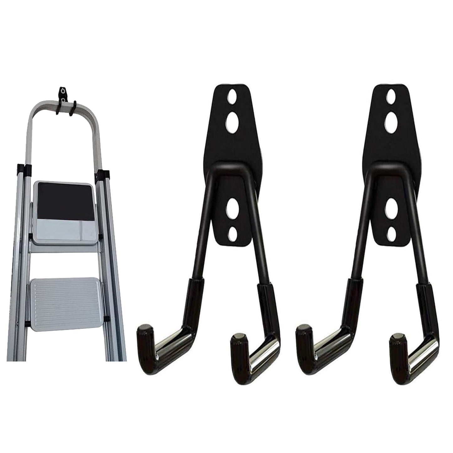 2Pcs Folding Step Stool Wall Mount Hooks, Telescoping Wall Mount Ladder Hooks,Household Engineering Ladder Hanger, Telescoping Ladder Hanger, for Garage & Shed Display & Storage Ladder Tool (U-Type)