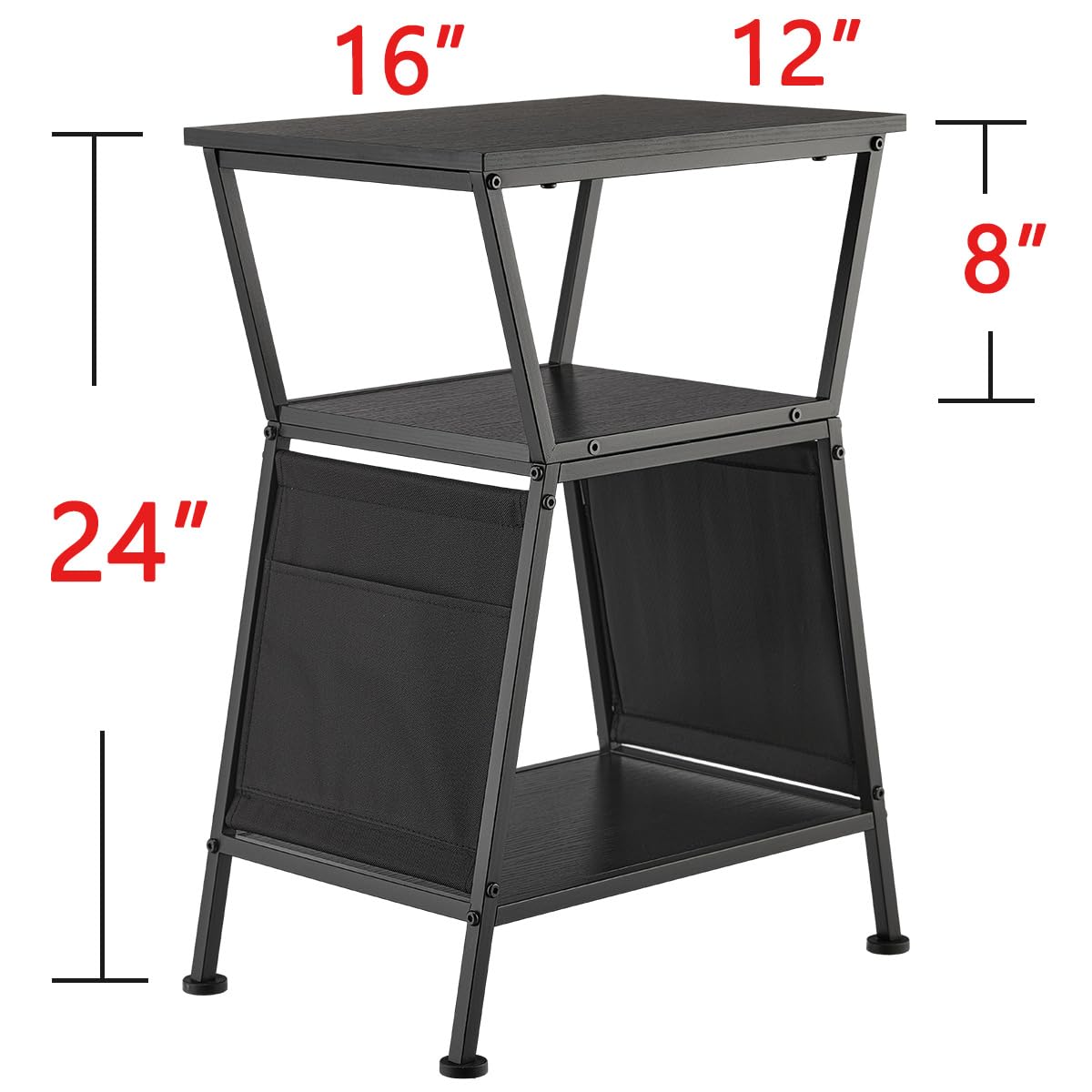 ZEXVIDA End Table with Storage Bag, Three-Tier Trapezoidal Side Table with Storage Bag, Corner Table Sofa End Table for Living Room Bedroom