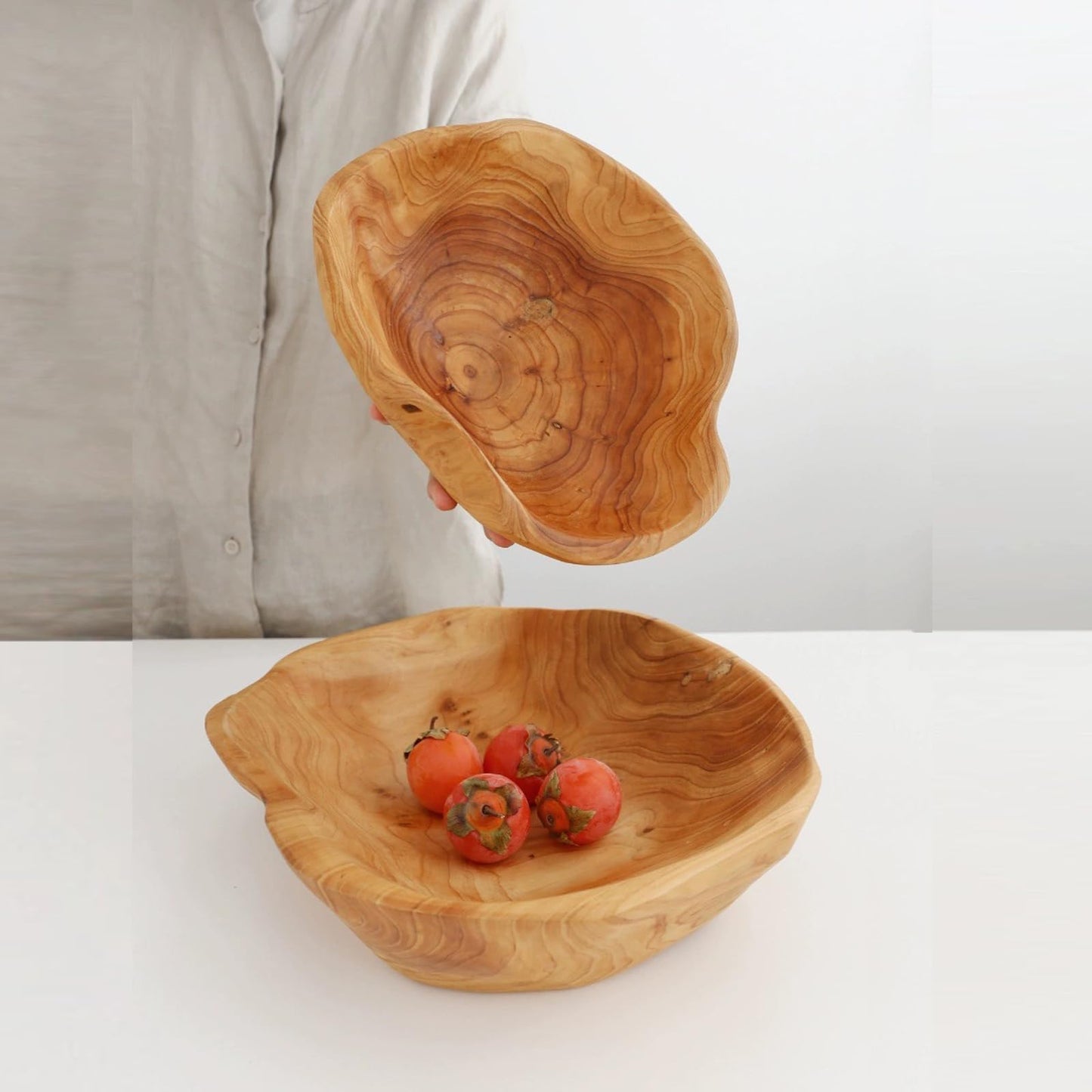 MIATTCLD Wooden Bowl Decorative Natural Wood Fruit Bowl, Irregular Creative Wood Bowls, Rustic Hand Carved Candy Snack Keys Serving Bowls for Home Decor (6"-8" Diameter)