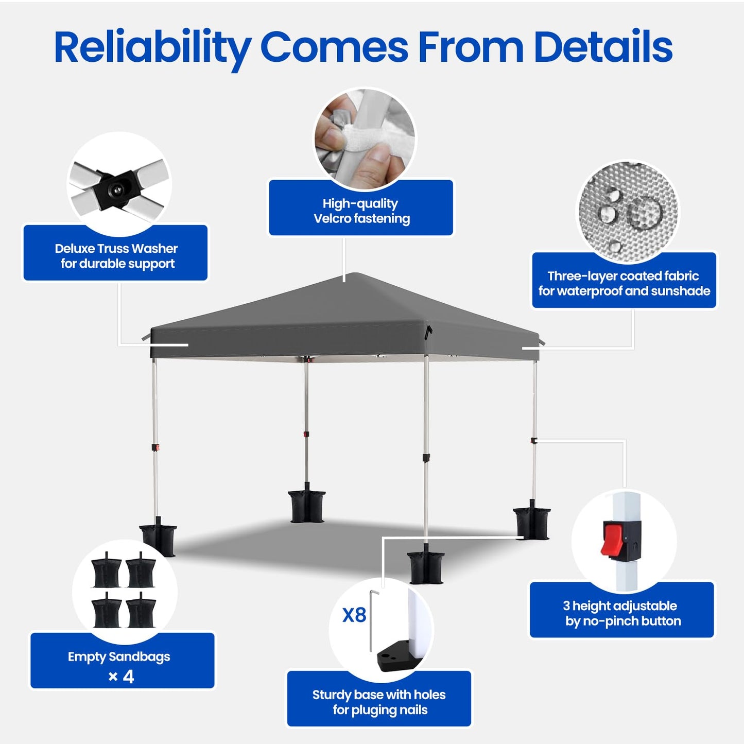 Pop Up Canopy Tent, 10x10 Outdoor Shade, One Push Instant Outdoor Canopy, Easy Set Up Tent, Portable Instant Beach Canopy Tents, Sun Shelter for Events, Parties, Camping
