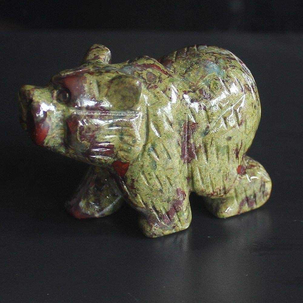 Generic, 2 Inch Hand Carved Mixed gemstom Crystal Quartz Bear Animal Figurine Animal Carving (Dragon Blood Jasper)