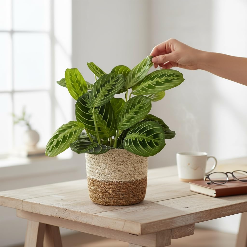 Live Plant, Lemon Lime Maranta Prayer Plant, Pet Friendly, Air Purifying Plant, Easy Care, Easy to Grow Live Indoor Plant, Houseplant, Rare Indoor Plant, Home Décor Pot (Jute Brown Assorted)