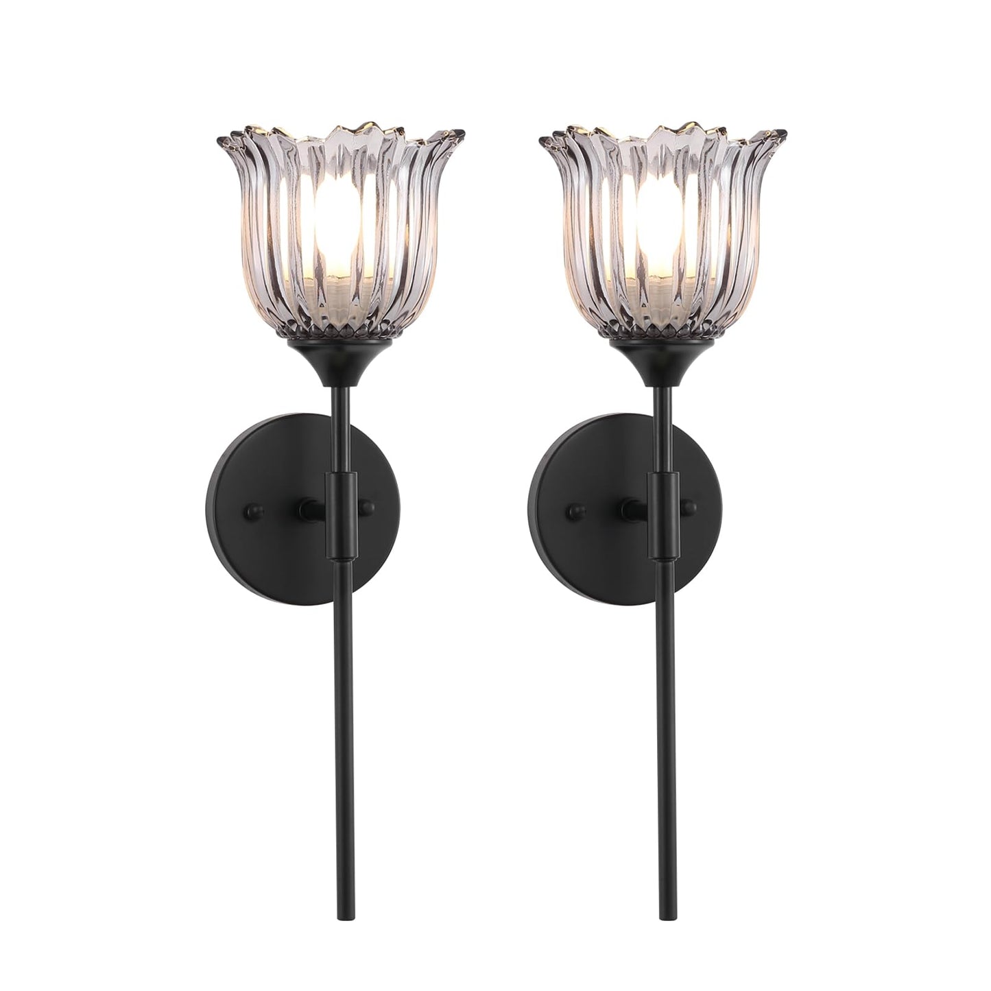 BYOLIIMA Vintage Wall Sconce Set of 2 with Smoke Gray Glass Shades Mid Century Bathroom Vanity Wall Light Fixtures Industrial Matte Black Wall Lamp for Bedroom Mirror Living Room Restaurant