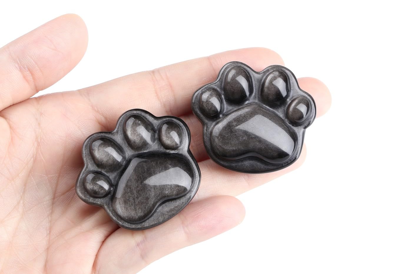NUKAYAI Silver Obsidian Cat Paw Figurines Carved Statue Worry Stone for Sculpture Crystals and Healing Stones Decoration Anxiety Relief Items Gemstones Carved for Cat Lovers Women