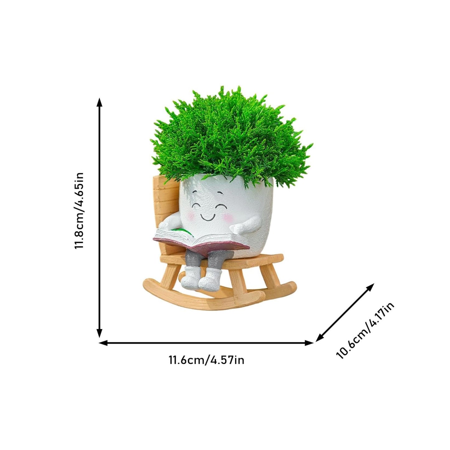 Rocking Chair Smily Face Planter with Drainage Hole, Small Plants Resin Succulent Planter Indoor Outdoor Decor for Desk Balcony Garden (White B)