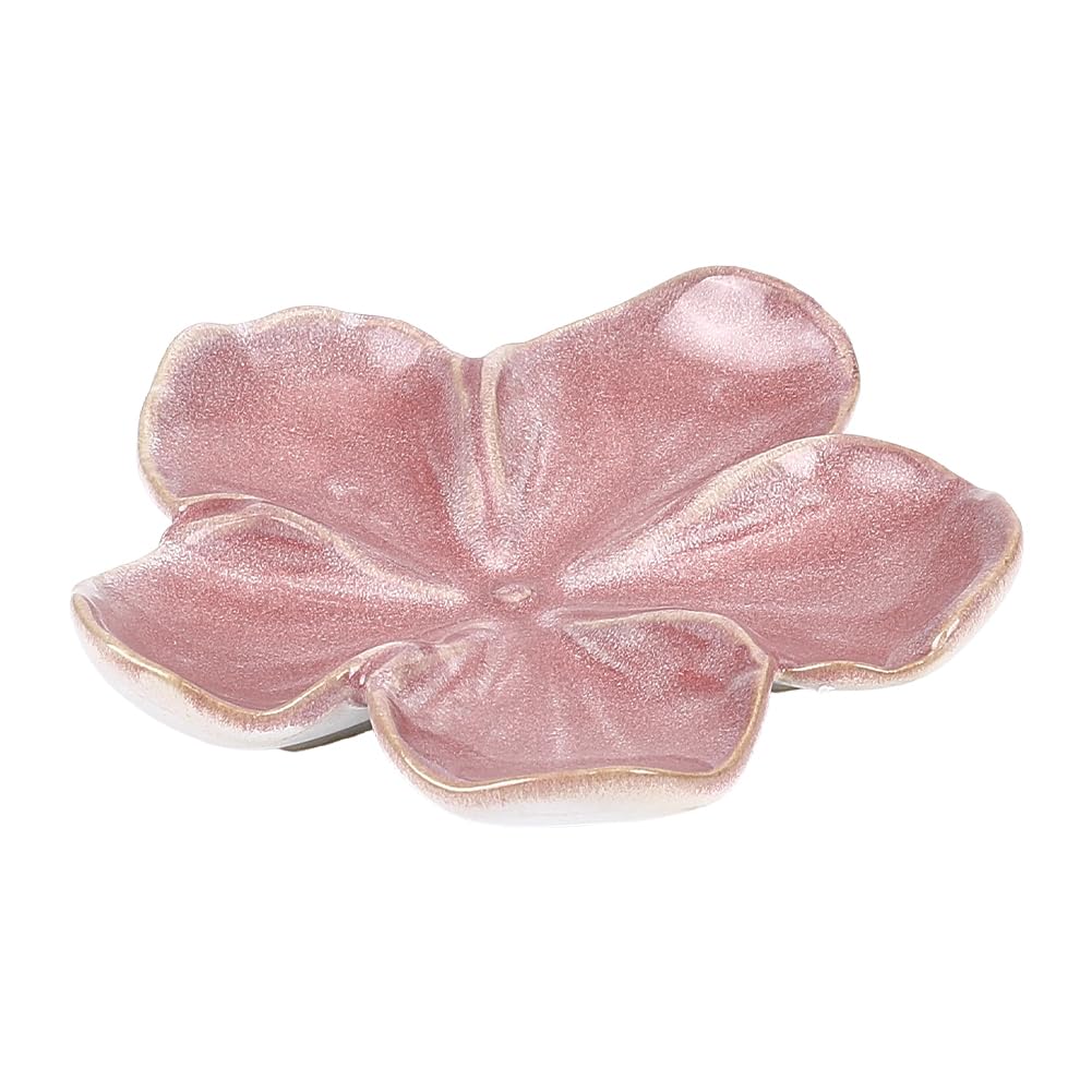 EVERJOYCRAFT Ceramic Jewelry Dish Tray Small Trinket Tray Aesthetic Nightstand Room Decor Ring Holder Flower Shape Elegant Jewlery Plate Bowl for Christmas Birthday Gifts for Women (Dark Salmon)