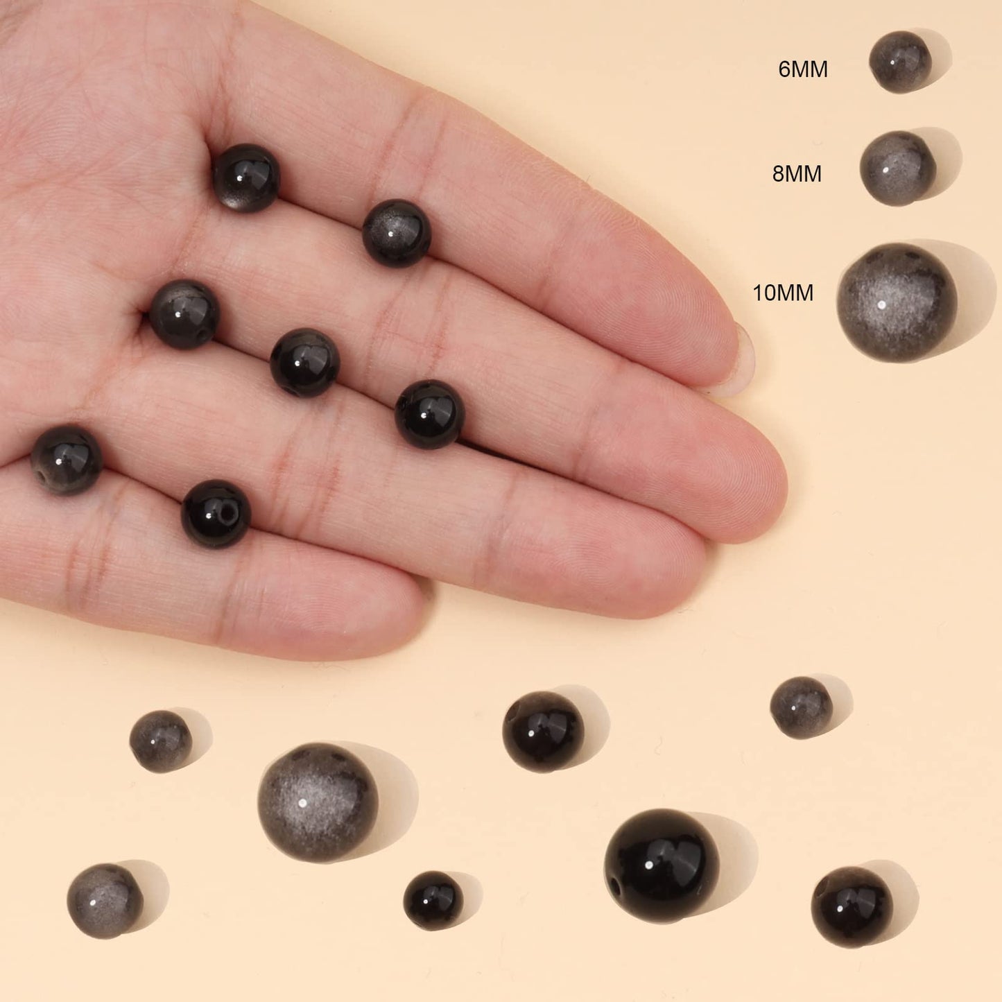 45pcs 8mm Natural Silver Obsidian Gemstone Beads Energy Healing Crystal Round Loose Stone Beads for Jewelry Making, DIY Bracelets Necklaces