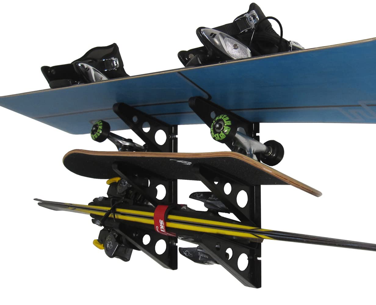 StoreYourBoard Ski Rack – Heavy-Duty Horizontal Ski Wall Mount & Snowboard Wall Mount for Garage Wall Shelving - Snowboards & Gear, Multi-Sport Skateboard Organizer - Skiing Accessories - Holds 3 Pair