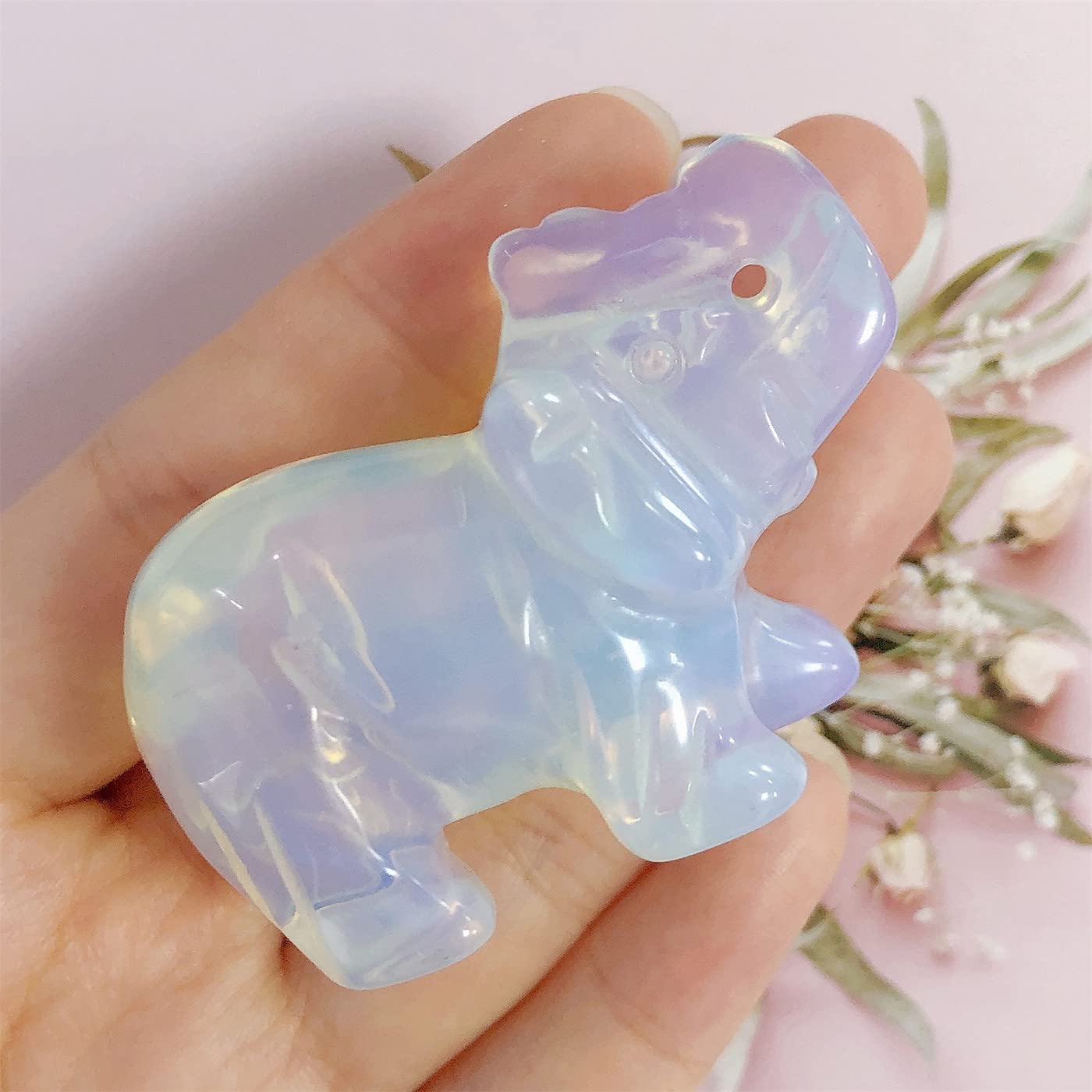 YATOJUZI 2" Opal Elephant Decor Healing Crystal Cute Polished Natural Stone Hand-Carved Big Pink Sculpture Statue Figurines Gemstone Energy Hippie Home Room Office Desk Decoration Gifts for Women Men