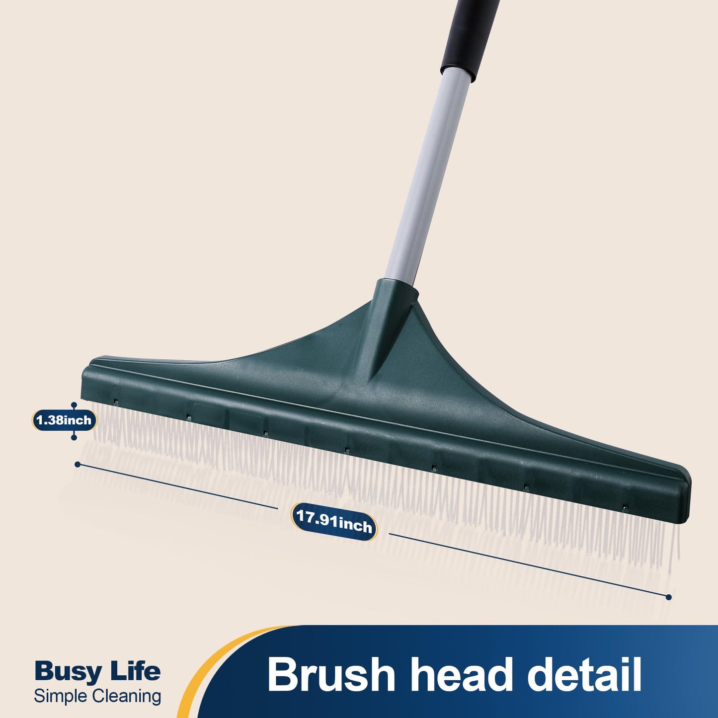 Yocada Artificial Turf Rake Grass Brush Broom Carpet Lawn Leaf Rake Cleaner Broom Telescopic Iron Pole for Yard Cleaning and Pet Hair Removal 56.69"