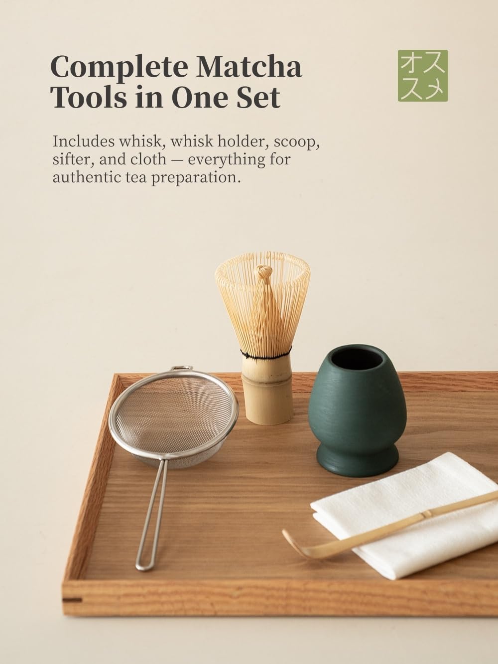 WUSEI 6-pcs Japanese Matcha Whisk Set, Handmade Ceramic Matcha Set with Bowl(Chawan),Bamboo Whisk(Chasen) and Holder, Scoop, Sifter & Tea Towel,Matcha Kit for Ceremony (Turquoise Green)