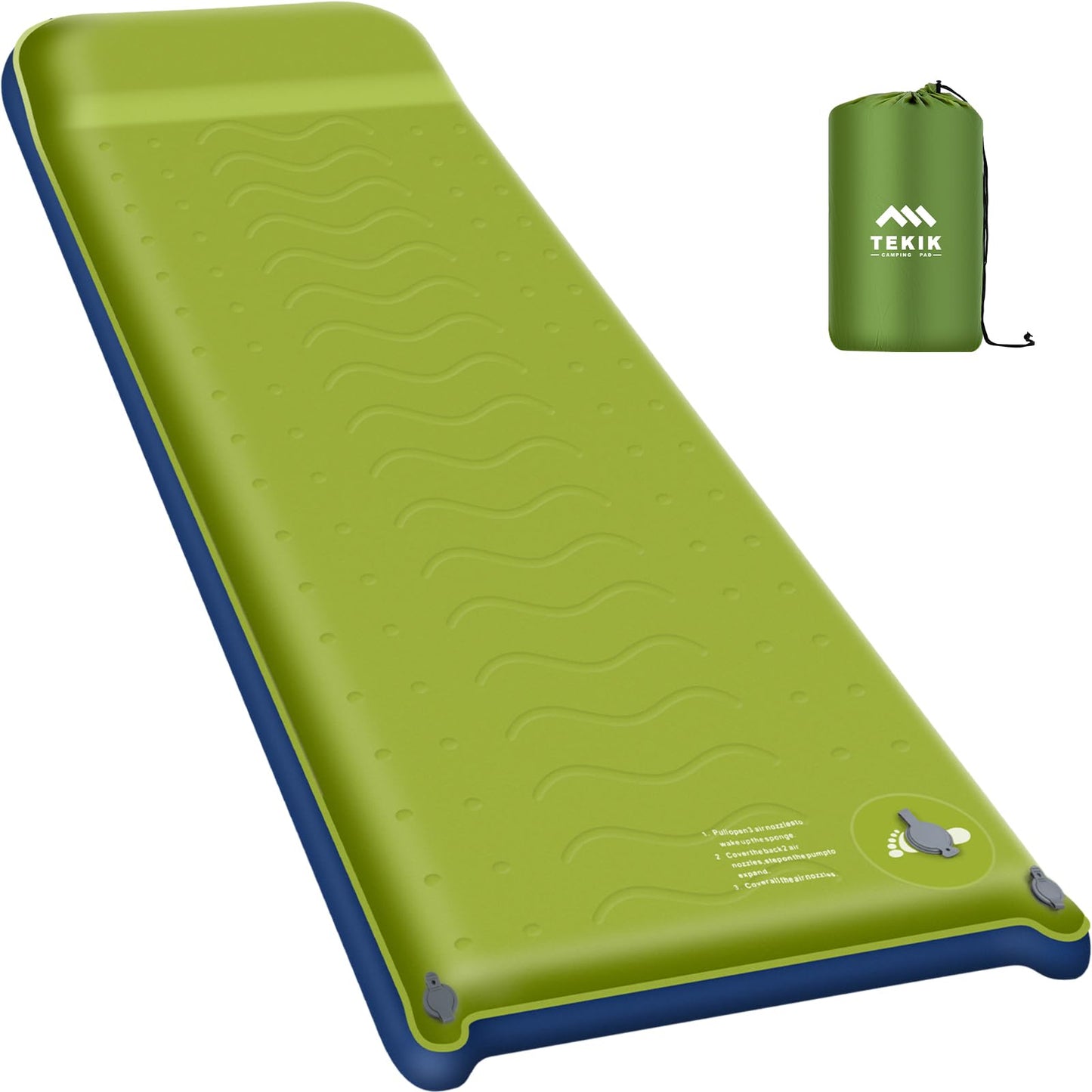 TEKIK Memory Foam Camping Pad, Ultra-Thick Foam Sleeping Pad for Camping with Pillow, 20s Fast self Inflate&Deflate, 9.5 R-Value Insulated Camping Mattress, Suitable for Tent, Car Travel & More
