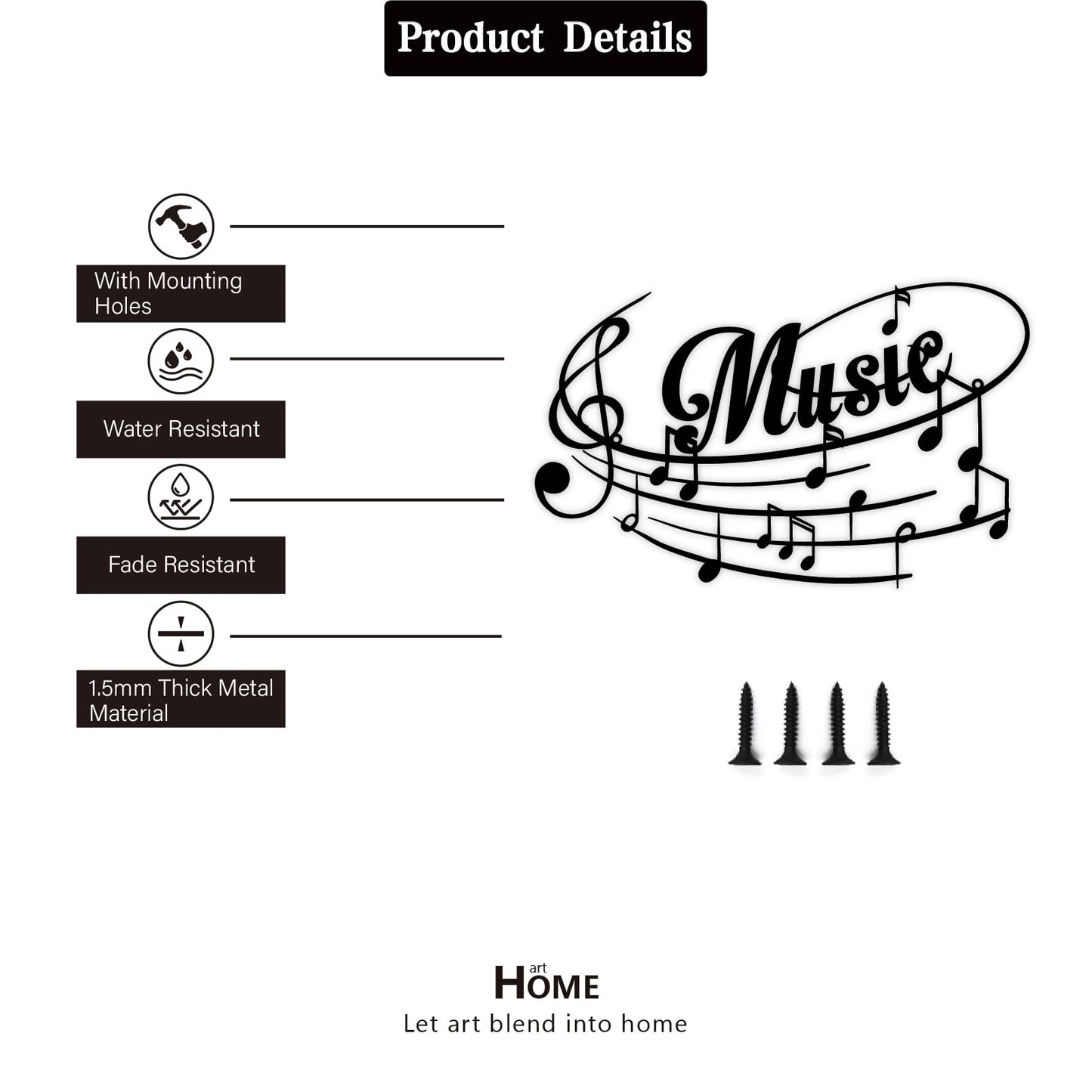 Sanshaoye Metal Music Note Wall Art Sign for Home Décor, Hanging Musical Note Decoration for Music Rooms, Studios and Home Walls, Gift for Musicians, 12” x 7.4”