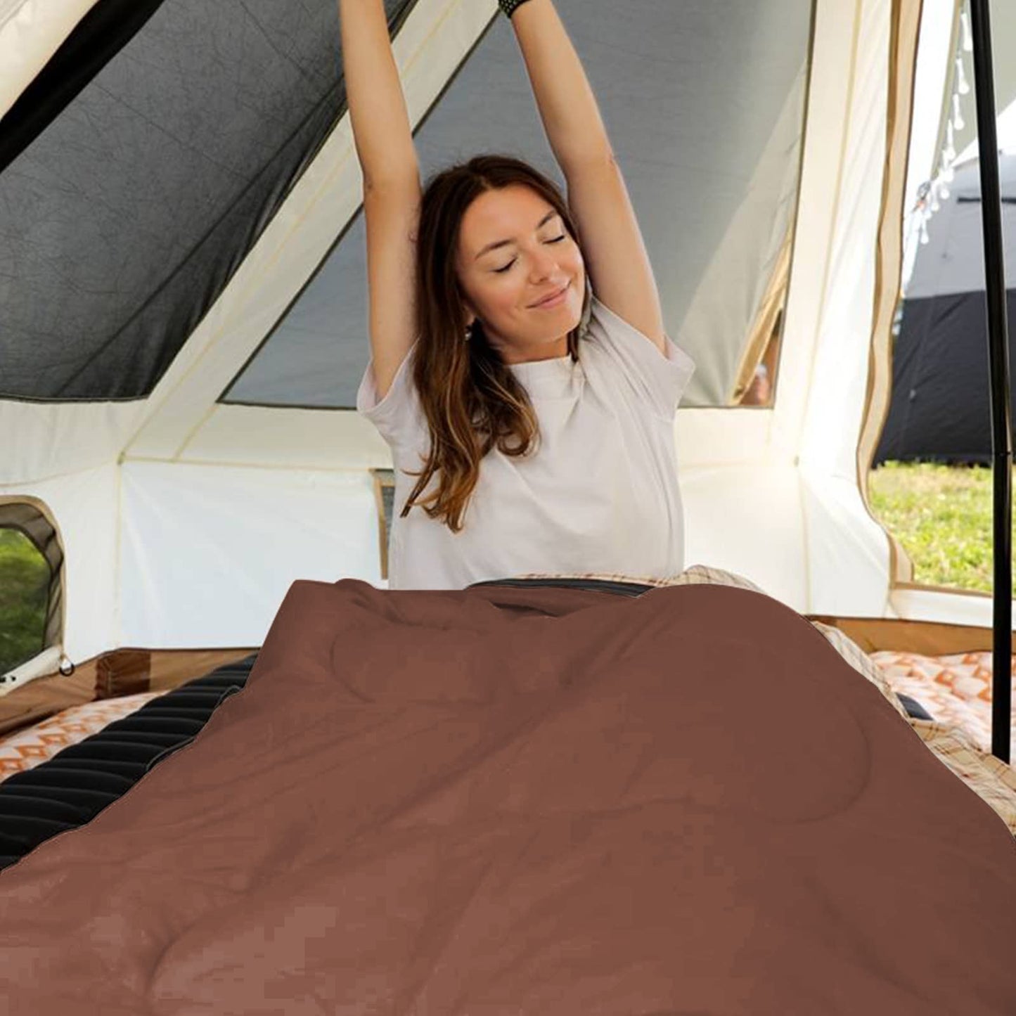 KingCamp Sleeping Bag for Adults, Cold Weather & Warm XL Big and Tall Flannel Sleeping Bags with Compression Sack Portable Waterproof Essentials Gear Accessories for Outdoor Camping (Coffee Left)