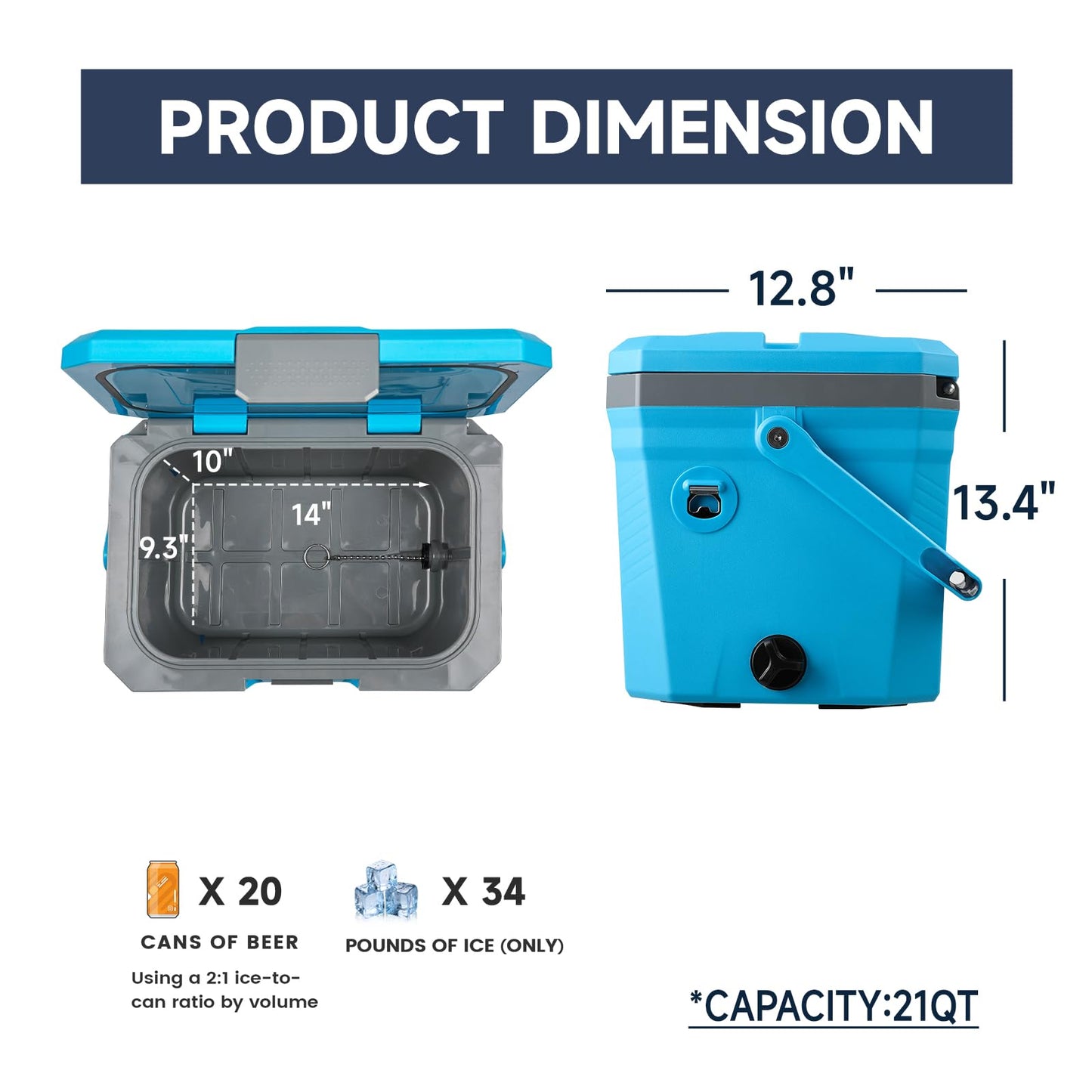 EchoSmile Ultra-Light Portable Cooler 20L/21qt, Outdoor Insulated Ice Chest Box