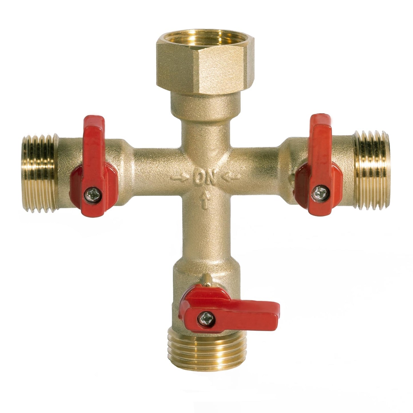 HQMPC Hose Splitter – Heavy-Duty Brass Garden Faucet Connector Garden Hose Splitter 3 Way 3/4" GHT Thread Red Handle