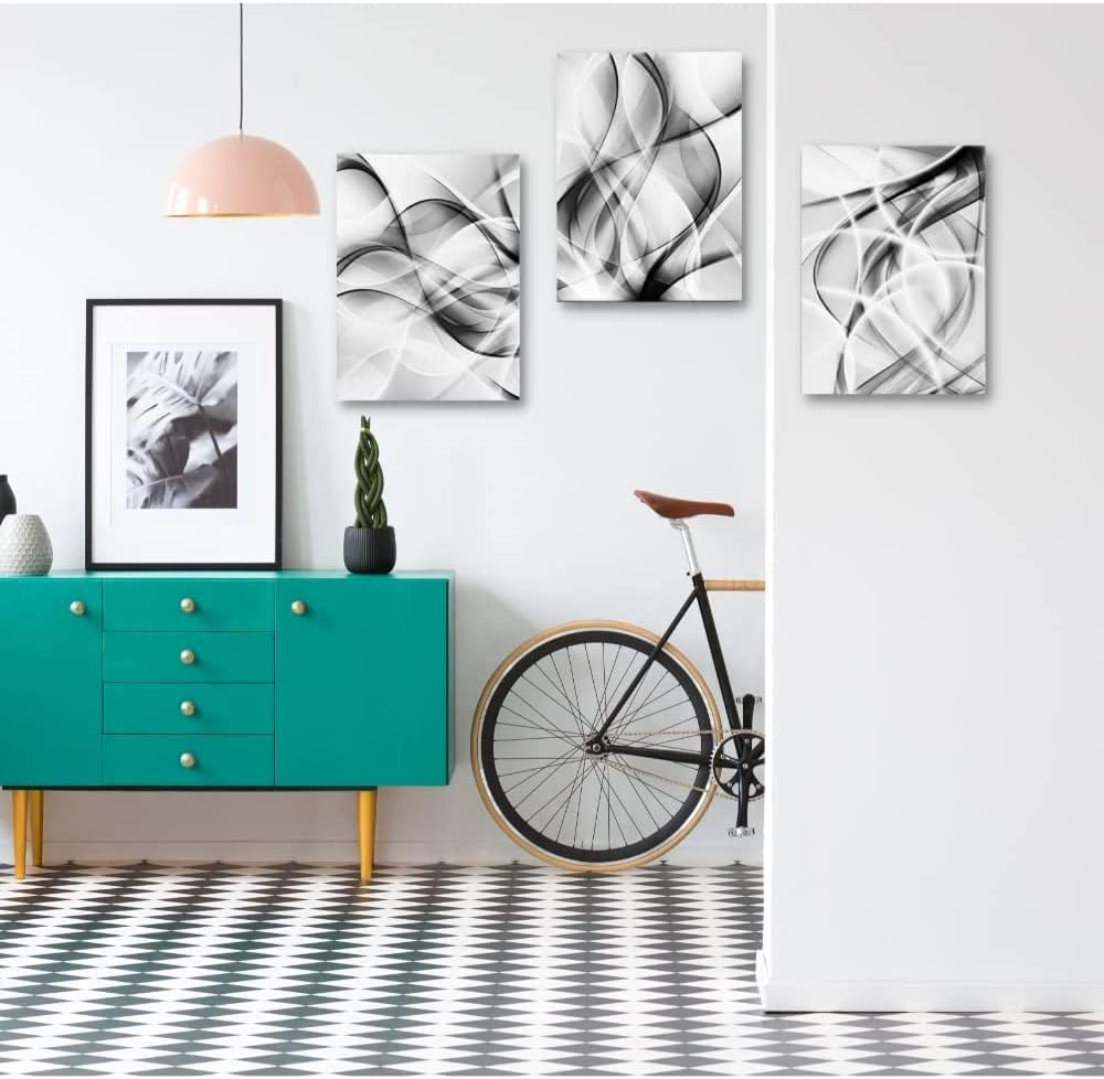 Creoate Abstract Canvas Wall Art Set of 3 - Black and White Large Wall Decor for Living Room and Bedroom (16x24 Inch)