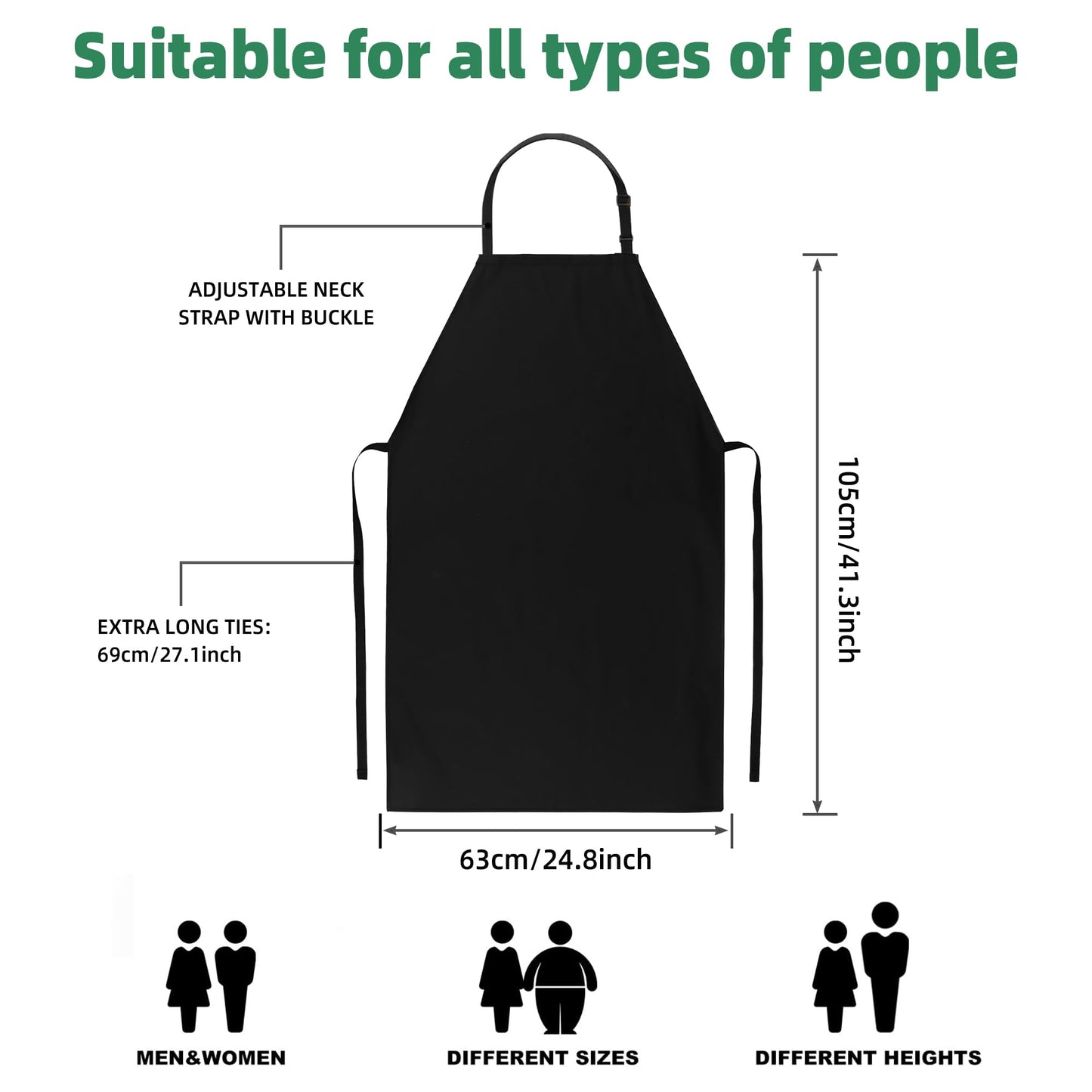 MIKI WELL Heavy Duty Waterproof Apron - for Unisex Adult, Ultra Lightweight, Chemical Resistant Industrial Work Apron (Black-1Pack)