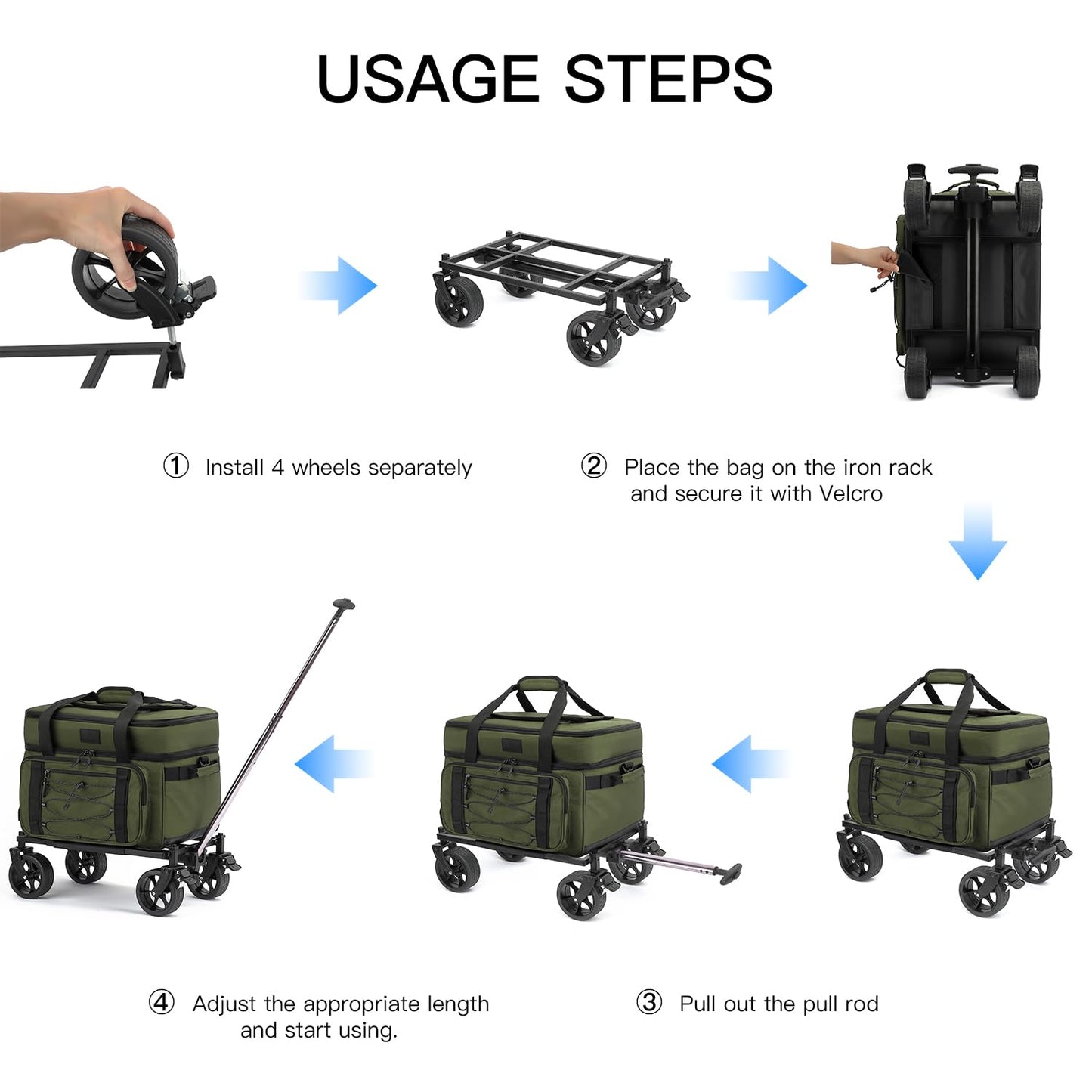 Extra Large Wheeled Portable Cooler Bag 85 Cans Double Deck Heavy Duty Rolling Insulated Cooler with All-Terrain Wheels Leakproof Tactical Soft Sided Cooler for Beach Camping Picnic Travel, Green