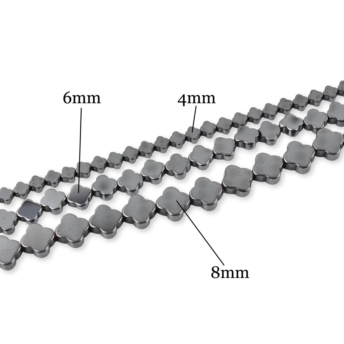 HAAMIIQII 50pcs 8mm Natural Black Hematite Loose Gemstone Beads Flat Clover Shape Spacer Stone Beads for Jewelry Making DIY Bracelets Necklaces Crafting