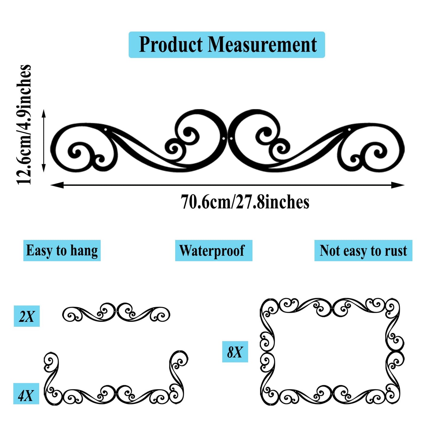 Metal Scroll Wall Art Decor Rustic Iron Wall Scroll Decorations Pair Scroll for Front Porch Above Door Hallway Entryway Living Room