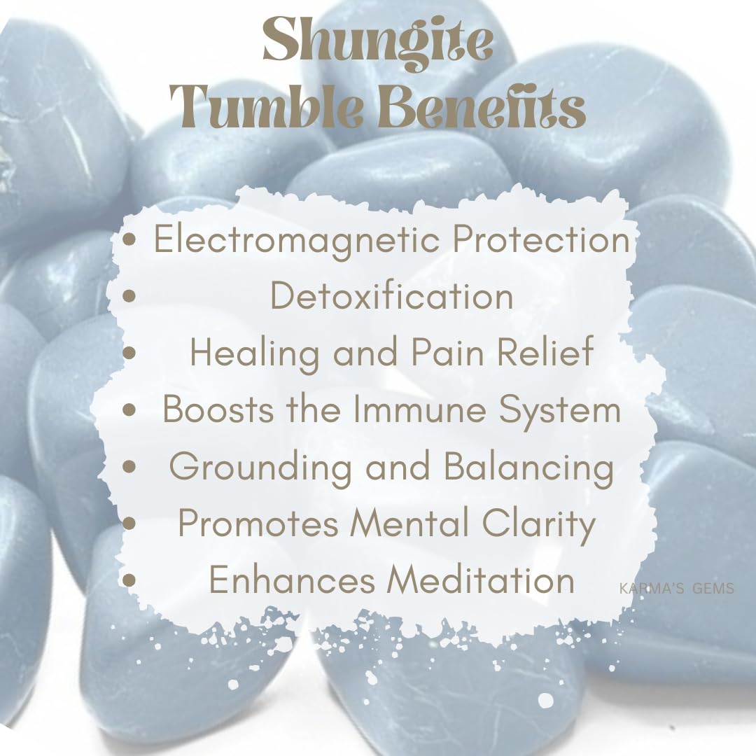 Karma Gems Shungite Tumbled Stones Natural Crystal Kit for Reiki Healing Crystal Polished, Tumble Stones, Chakra Balancing, Reiki Gift, Home Decor (15-25 MM)