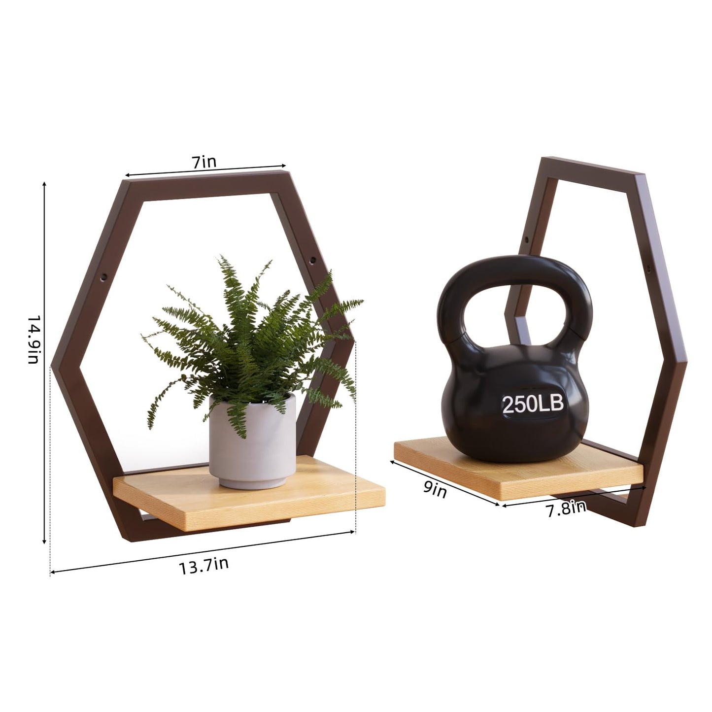 Rioneta 3 Pack Solid Wood & Heavy Duty Metal Wall Plant Stands,9 inch Natural Wood Shelf, Boho Arch Hanging Planter for Indoor 25 LB Load for Plants Coffee