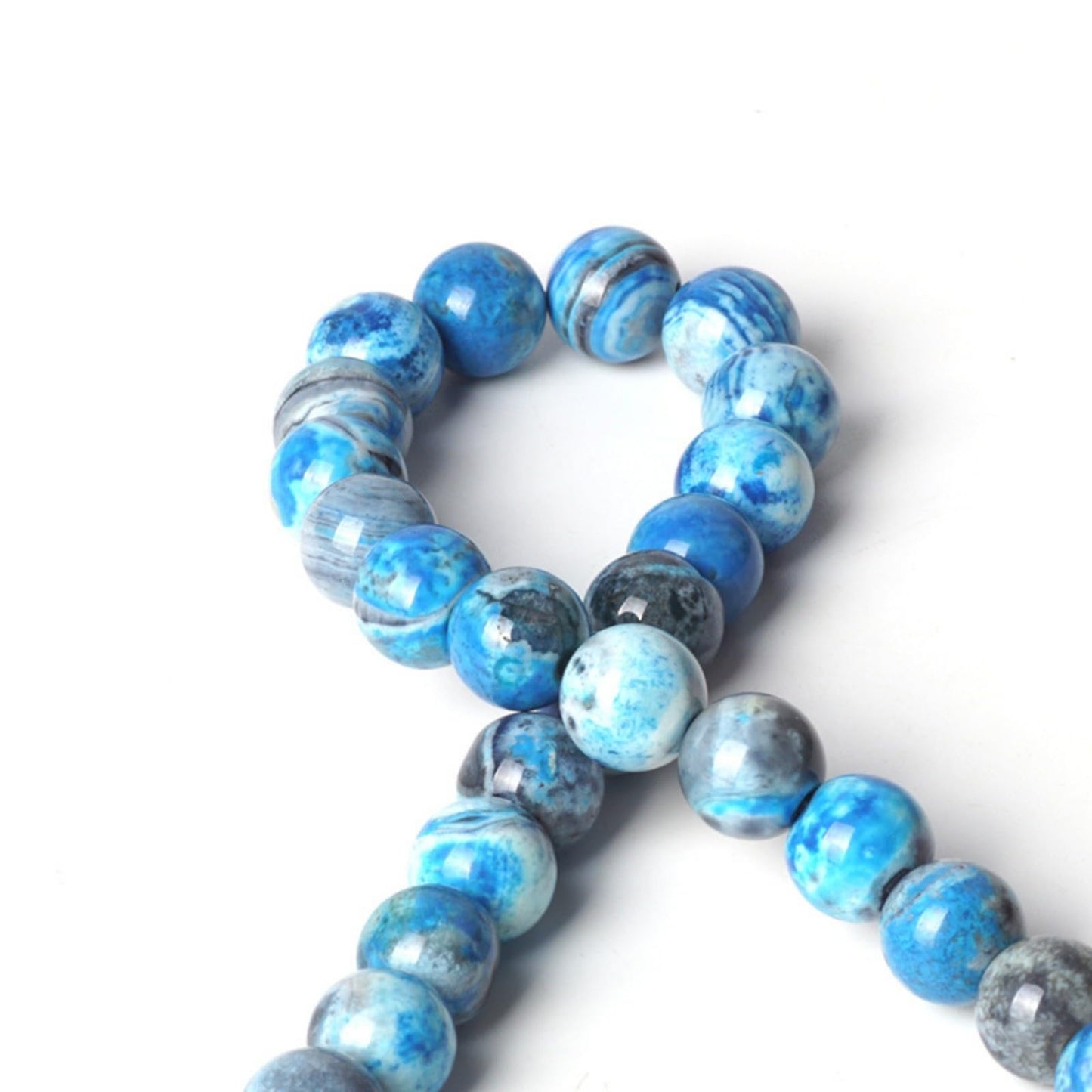100Pcs Natural Stone 6mm Blue Stripe Agate Round Loose Gemstone Energy Healing Beads Hole Size 1mm DIY Smooth Beads for Bracelet Necklace Earrings Jewelry Making