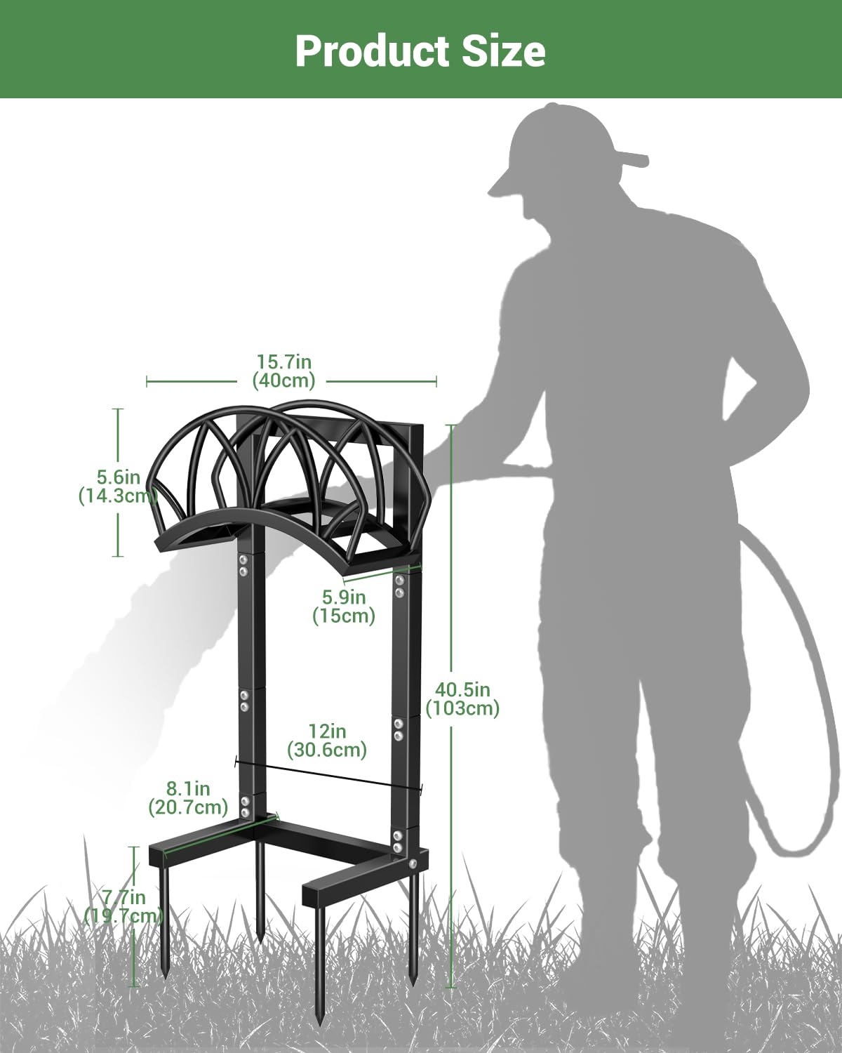 HZE Garden Hose Holder, Freestanding Water Hose Holder Stand for Outside, Heavy Duty Detachable Metal Garden Tube Storage Hanger Rack Holds 160 FT for Yard Lawn Farm, Black