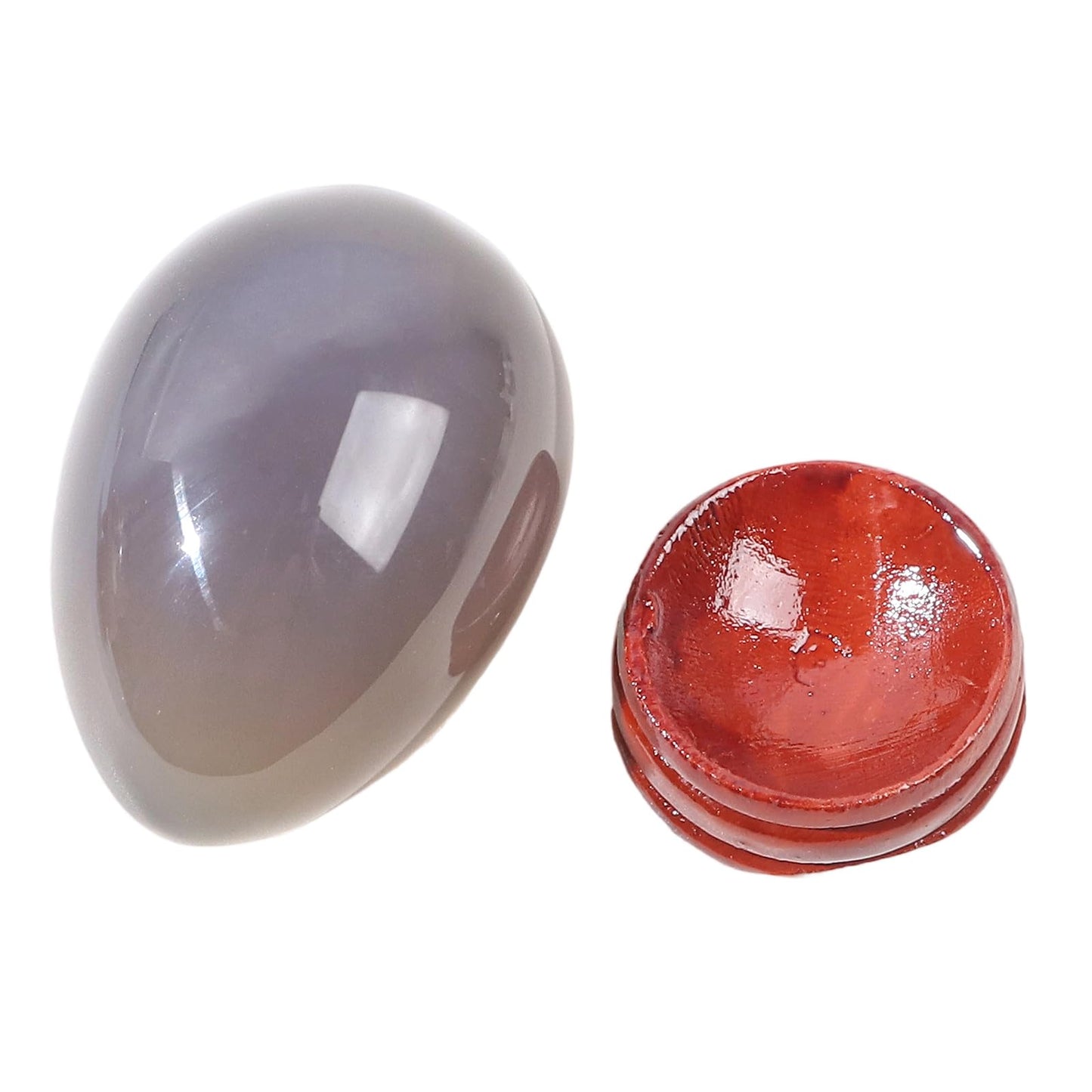 Casaper 2" Natural Grey Agate Egg with Wood Stand for Home Decoration, Polished Crystal Pocket Palm Sphere Fengshui Figurines Healing Reiki