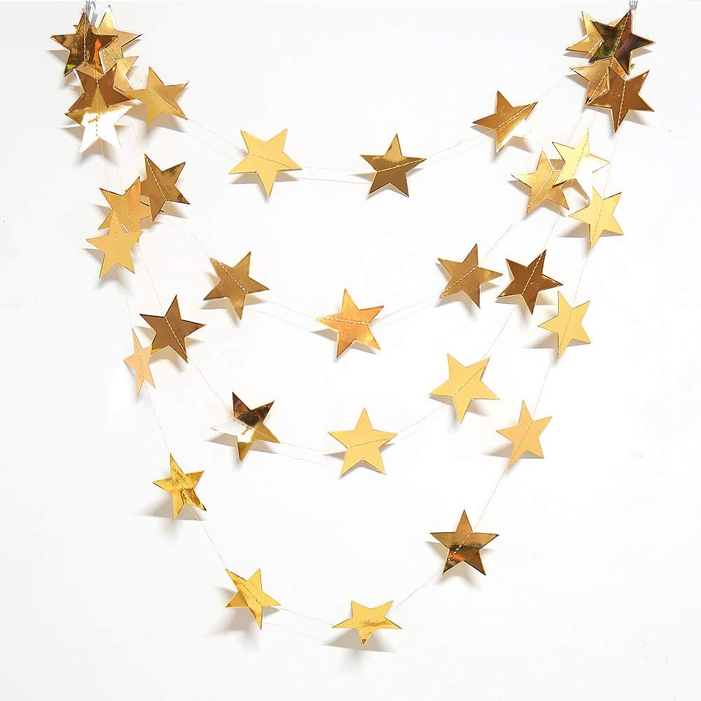 Decor365 Gold Moon Star Garland Ramadan Decorations Twinkle Little Star Two the Moon Birthday Party Decoration Whimsical Decor Starry New Year Eve Banner Hanging Stars Baby Shower EID Muburak Decor