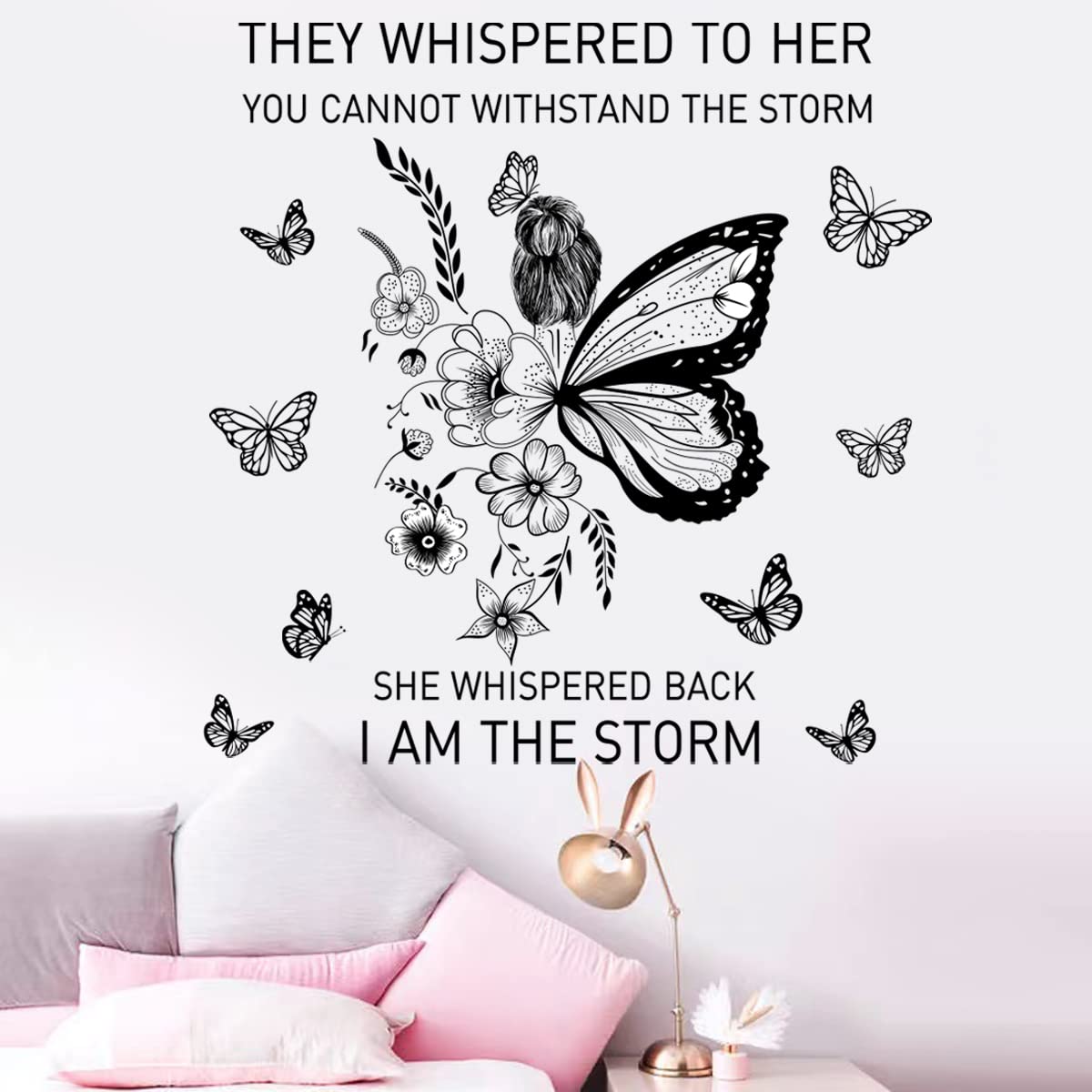 Inspirational Wall Art Positive Quotes Wall Decor Motivational Wall Decals Saying Quotes Wall Stickers Peel and Sticker Wall Decoration Flower Vine Butterfly Wall Sticker for Bedroom Living Room Home Office.