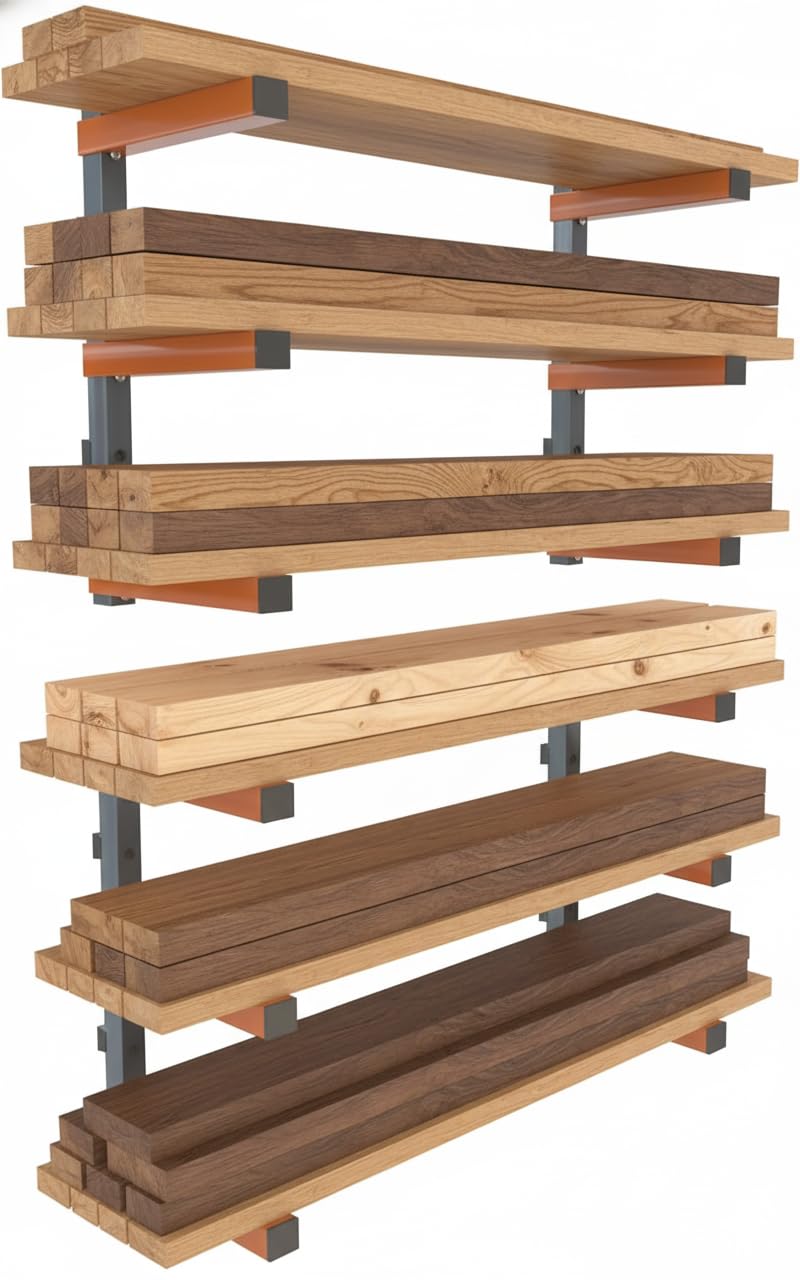 Bora Lumber Storage Rack for Garage Organization - 2 Pack of 3 Level Wall Mount Wood Rack - PBR-0315
