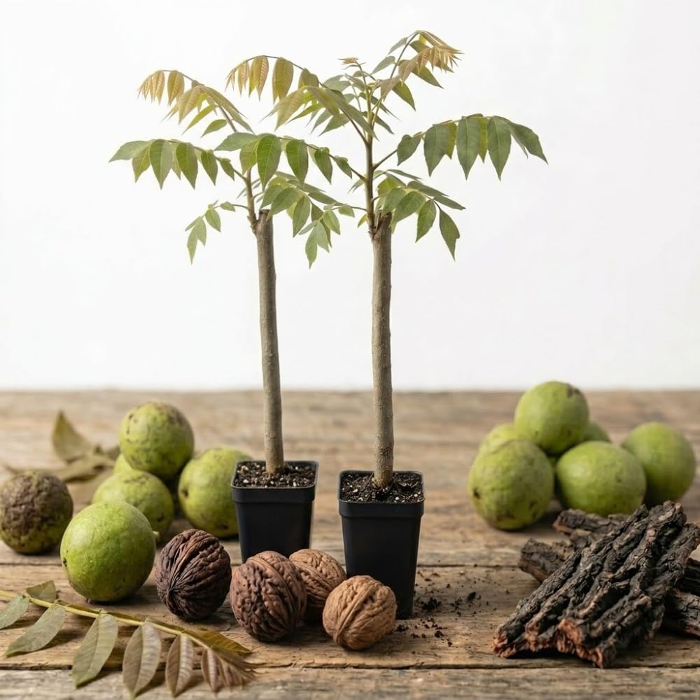 2 Black Walnut Tree, 12-18 Inch Tall in 4 Inch Pot, Juglans Nigra Native Hardwood Tree, Edible Nut Bearing Shrub for Backyard and Timber