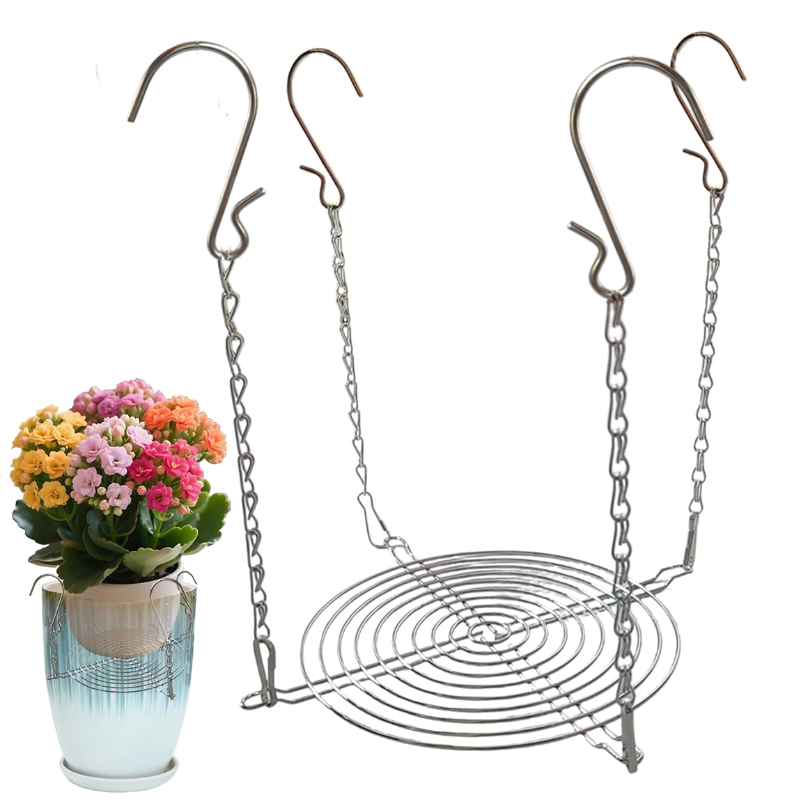 Toeloioh 1Set Adjustable Height Planter Inserts for Tall Planters Large Pots,4 Hooks Fits in The Top Openings,Chain Planter Filler Elevate Plants,Wedding & Party Decor