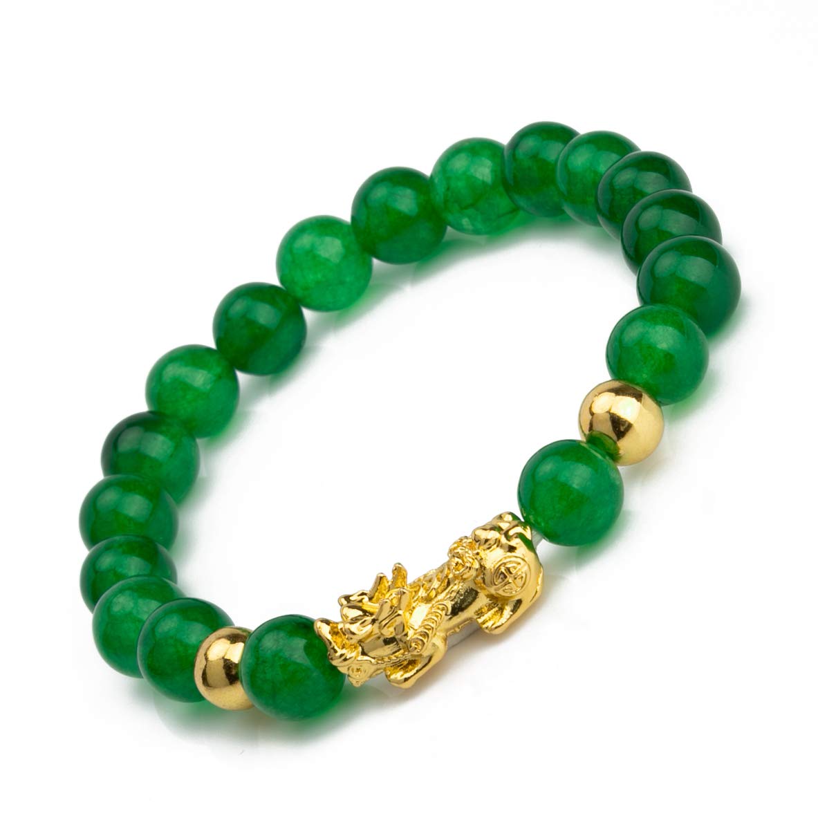 ZenBless Fengshui Porsperity Jade Bracelet Lucky Charm Feng Shui Black Obsidian Wealth Bracelet Gift for Men Women with Gold Plated Pi Xiu Pi Yao Attract Wealth Good Luck(Green)