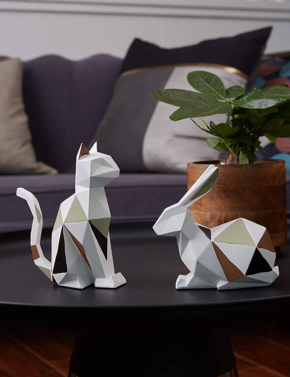 HAUCOZE Cat Statue Modern Animal Sculpture Home Decor Geometric Art for Living Room Office Desktop Gift 7.3 Inch