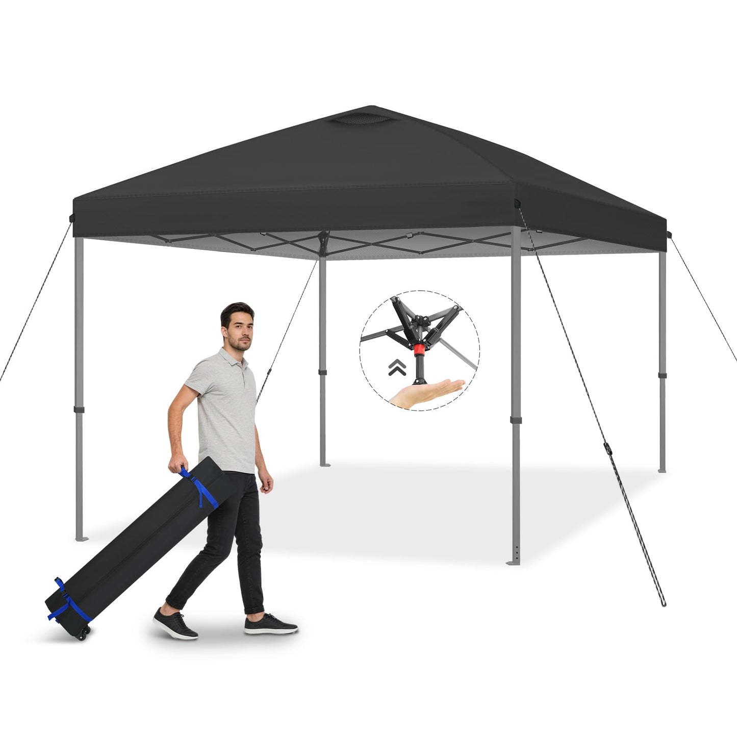 Explore Land 10x10 Pop Up Canopy with One Push Setup Heavy Duty Outdoor Sun Shade Tent for Beach,Camping,Events,Parties(Black)